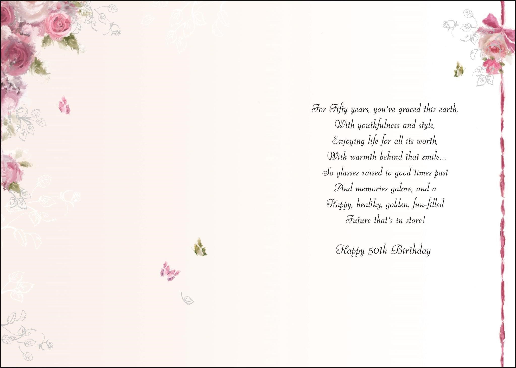 Inside of 50th Birthday Home Flowers Greetings Card