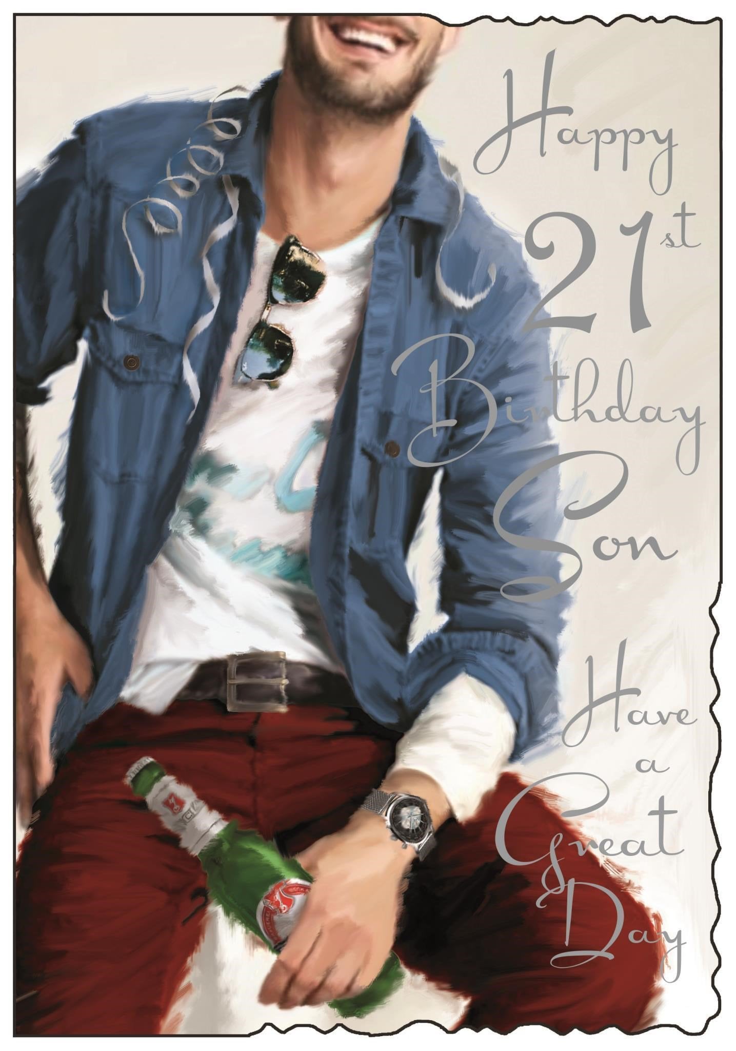 Front of Son 21st Birthday Bottle Greetings Card