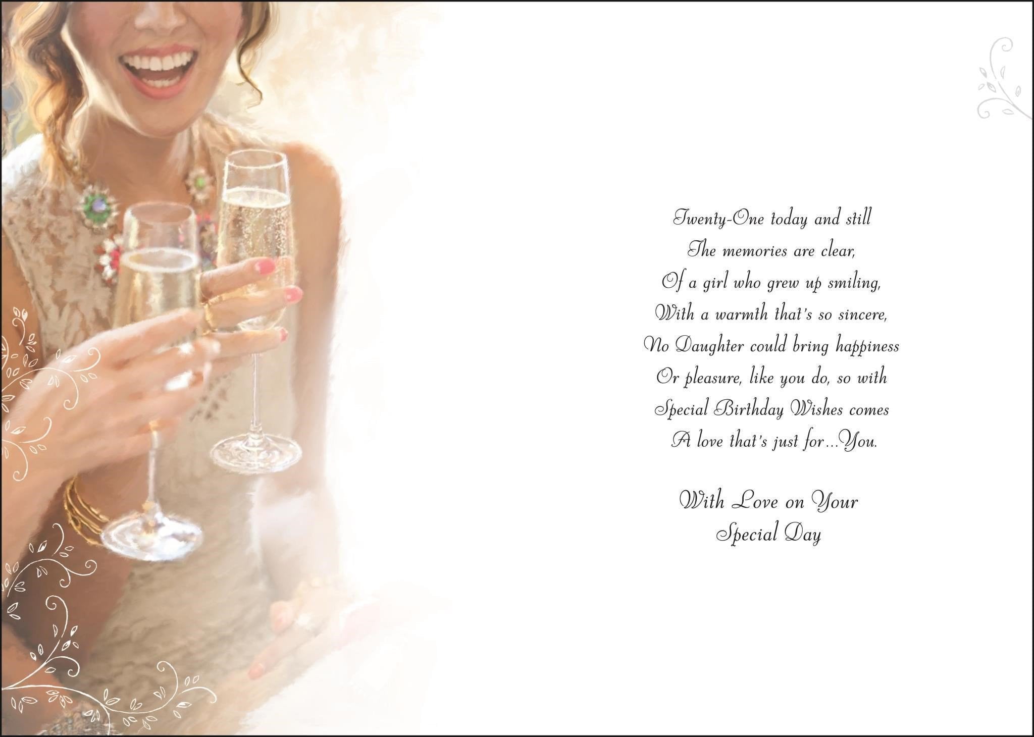 Inside of Daughter 21st Birthday Glasses Greetings Card