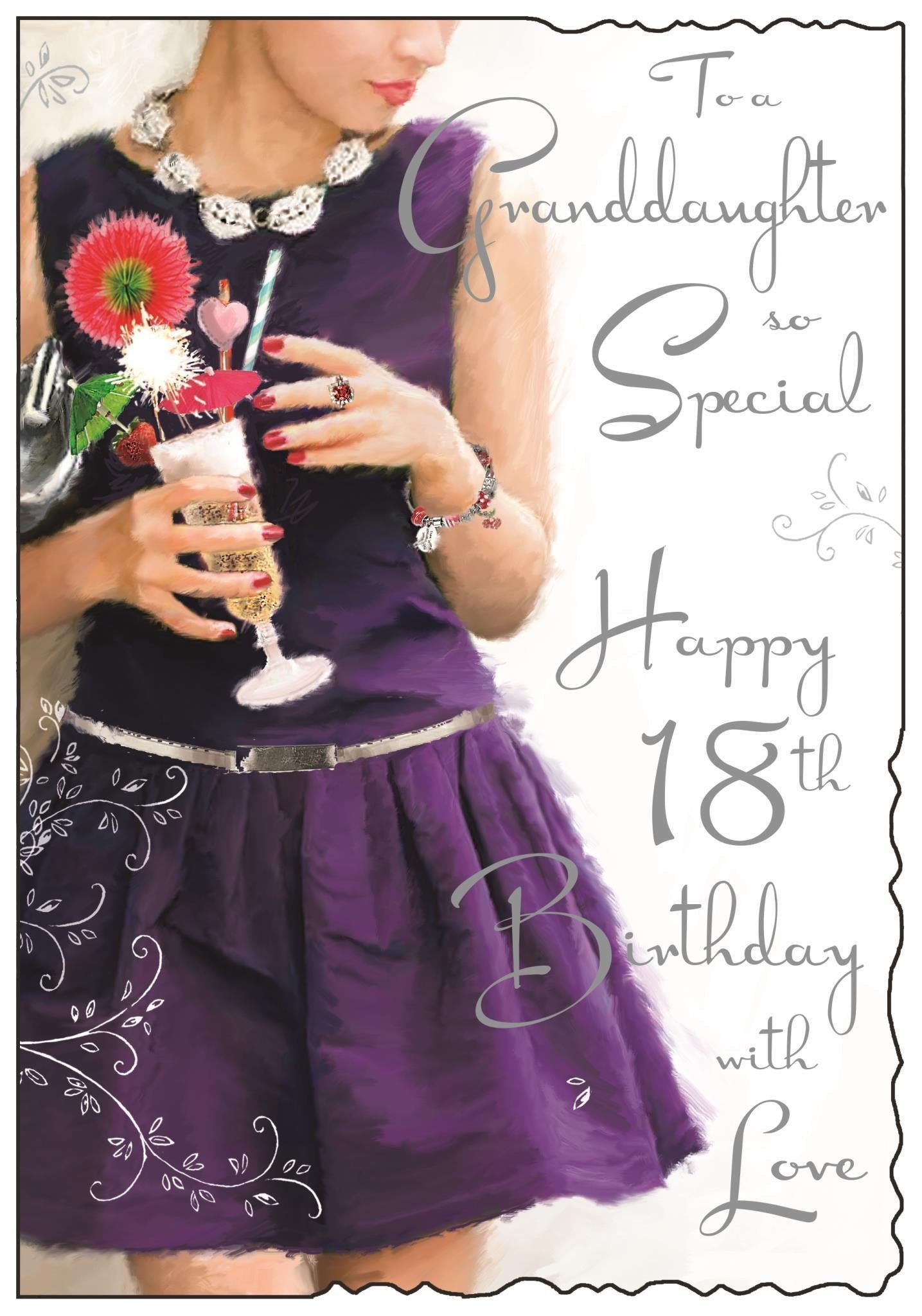 Front of Granddaughter 18th Birthday Dress Greetings Card