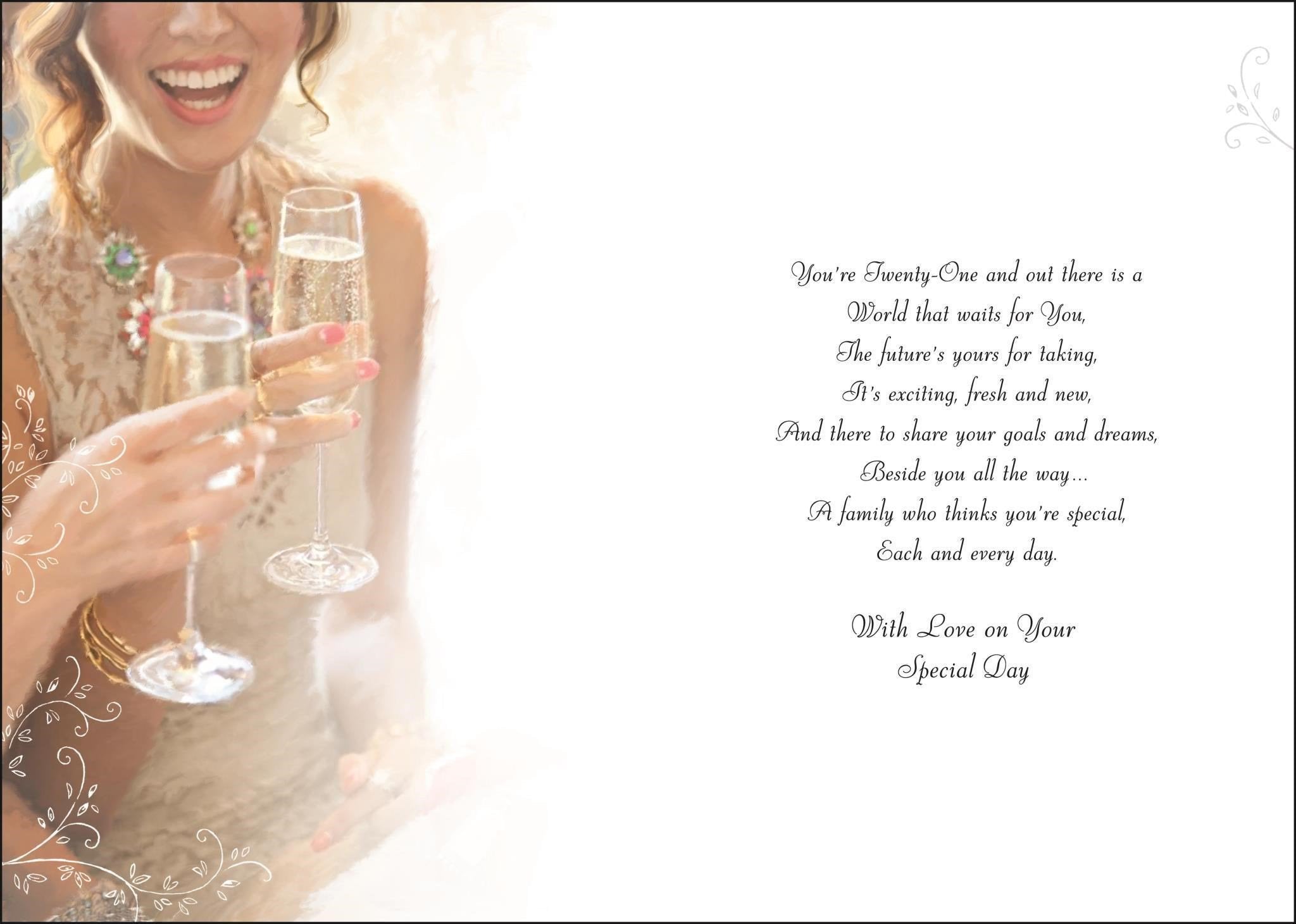 Inside of Granddaughter 21st Birthday Glasses Greetings Card