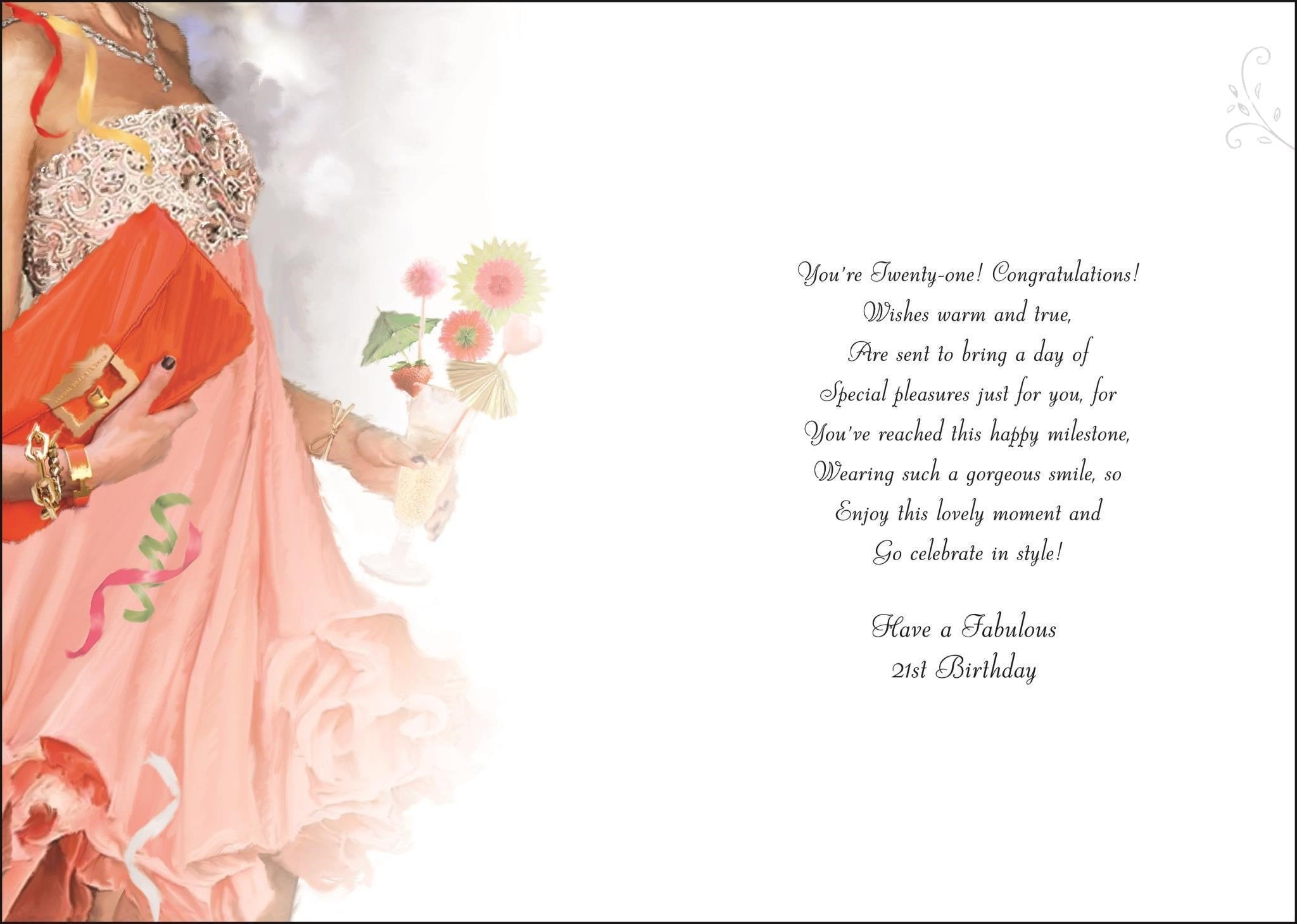Inside of 21st Birthday Party Dress Greetings Card