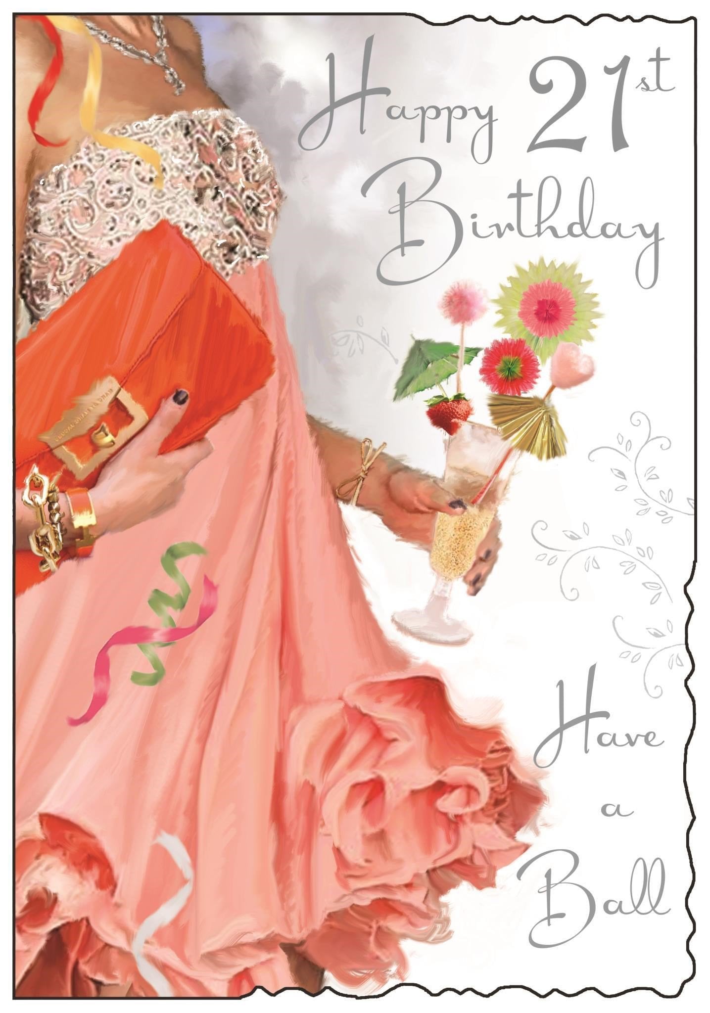 Front of 21st Birthday Party Dress Greetings Card