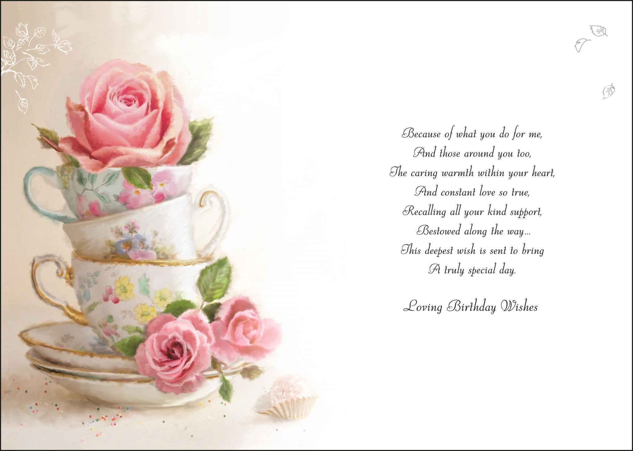 Inside of Mother Birthday Stack of Teacups Greetings Card