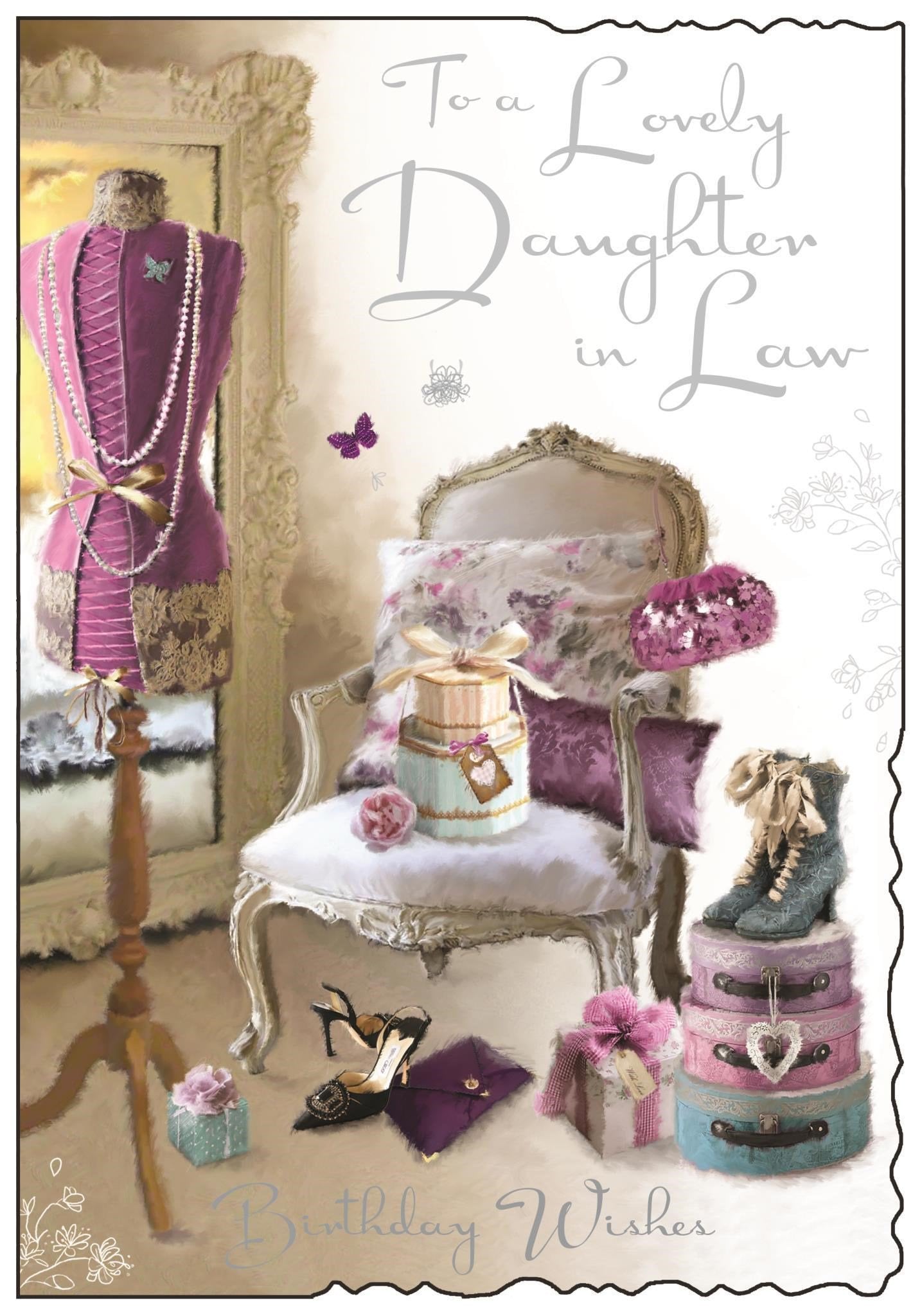 Front of Daughter in Law Mannequin Birthday Greetings Card
