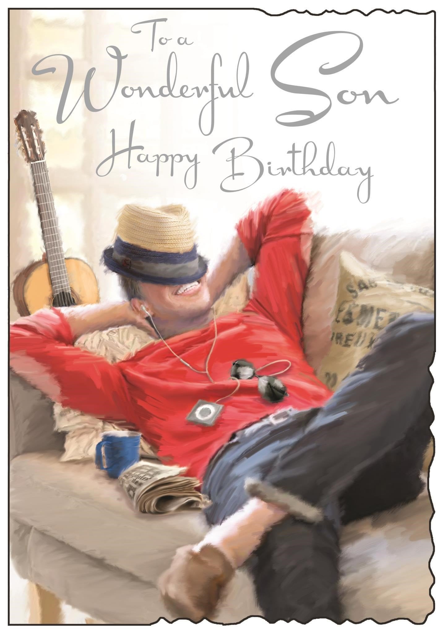 Front of Son Red Jumper Birthday Greetings Card