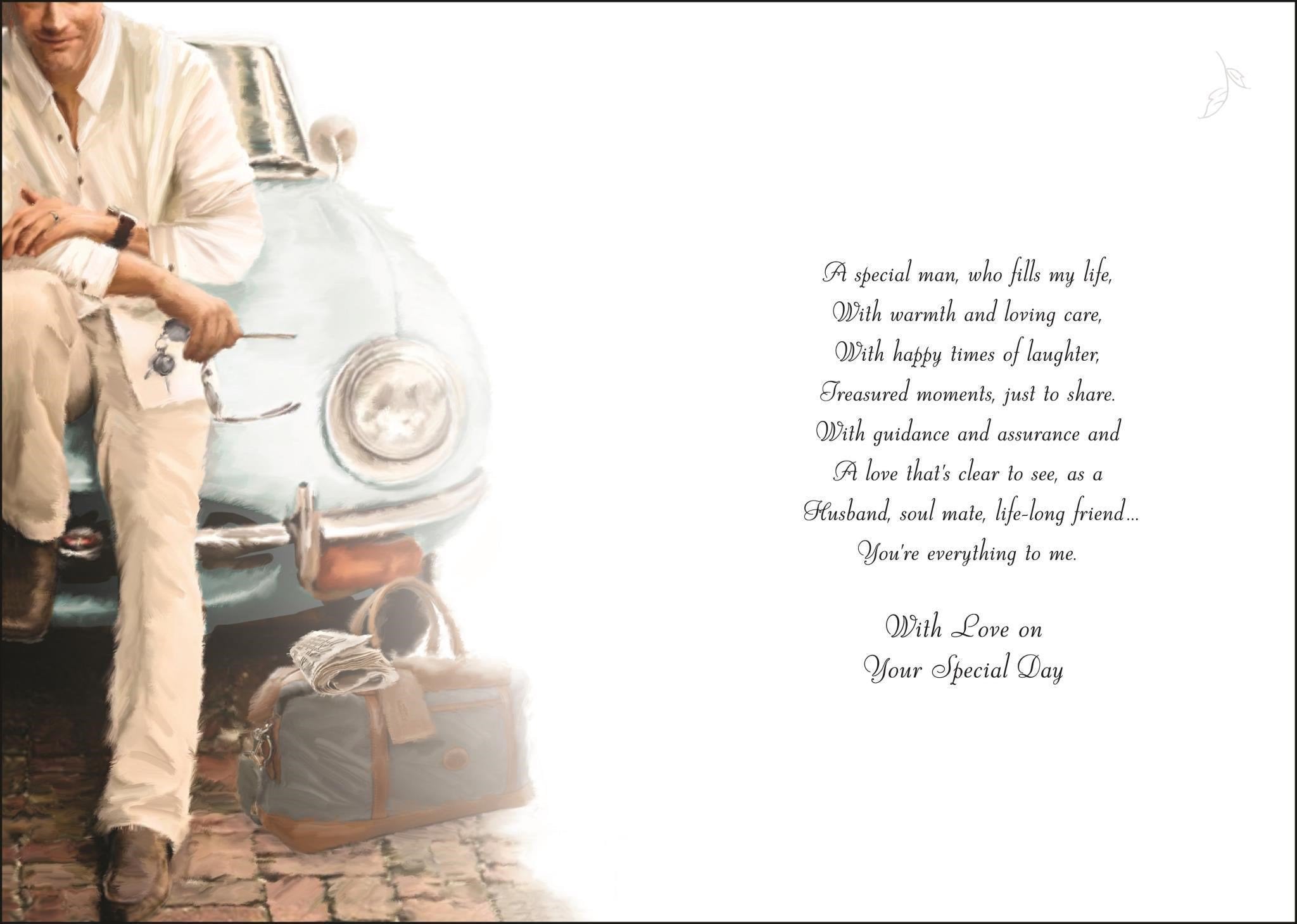Inside of Husband  Birthday Pale Blue Car Greetings Card