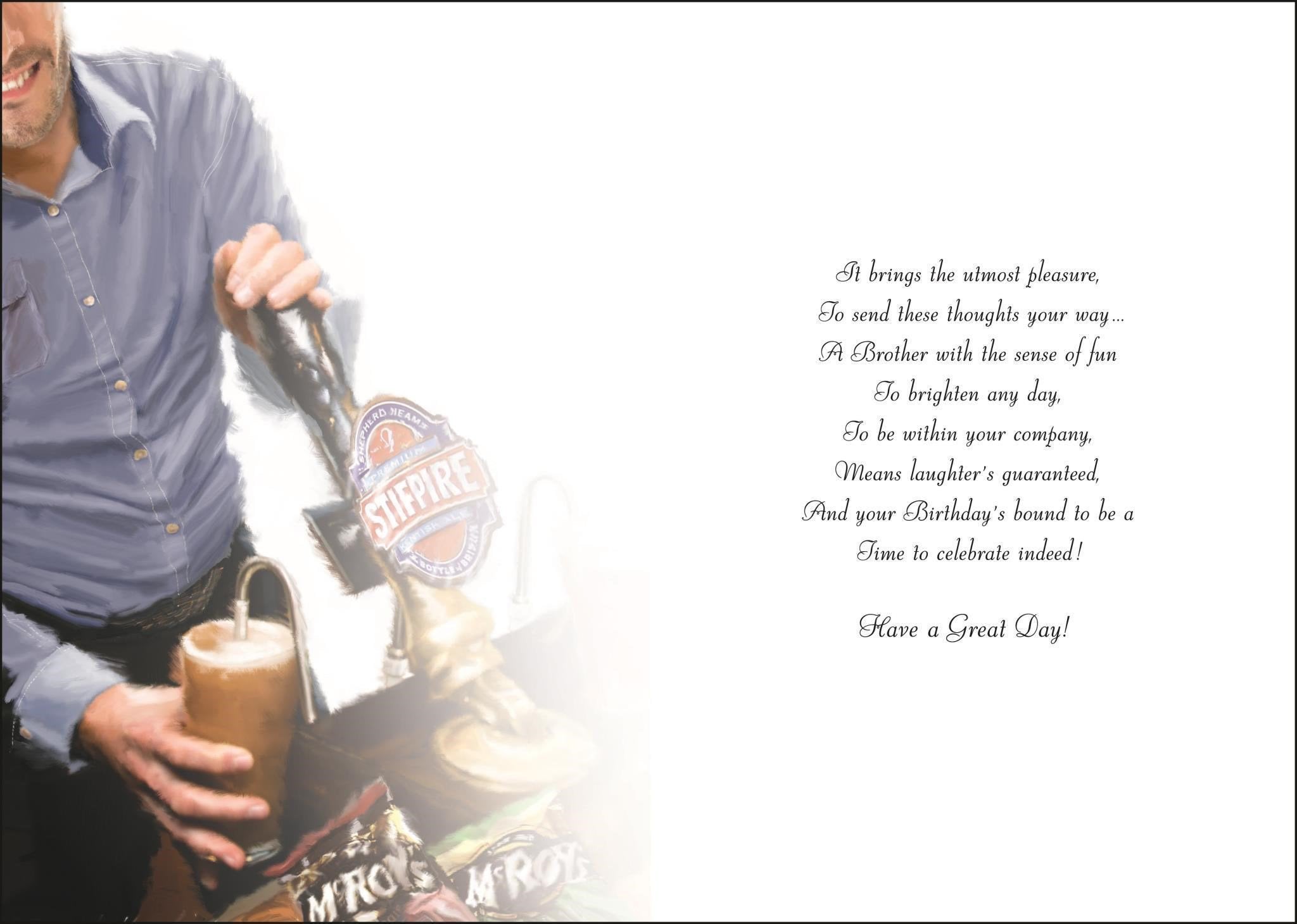Inside of Brother Birthday Pulling Pint Greetings Card
