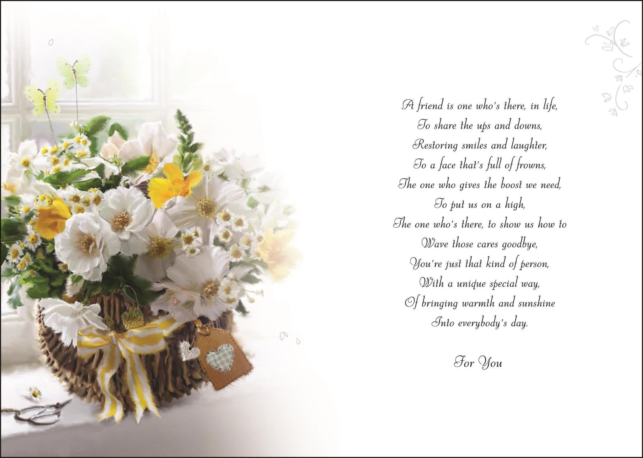 Inside of Special Friend Birthday Basket Greetings Card