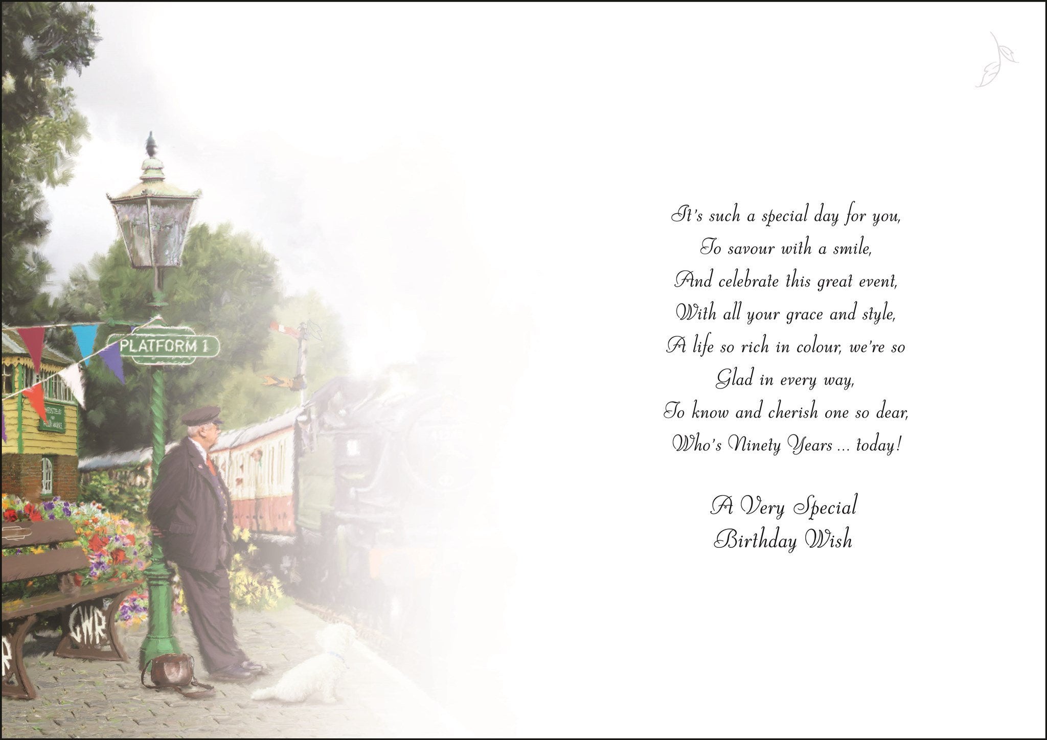 Inside of 90th Birthday Trains Greetings Card