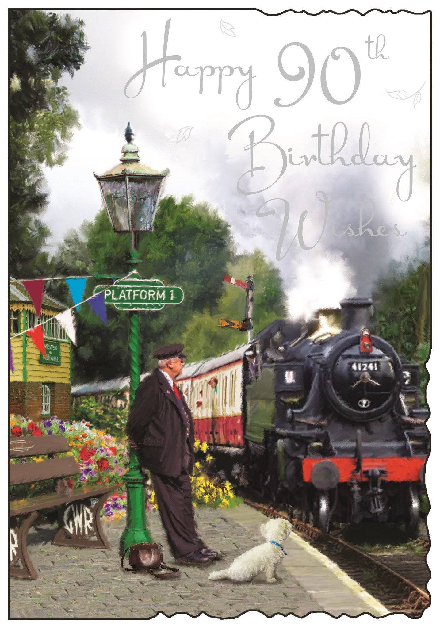 Front of 90th Birthday Trains Greetings Card