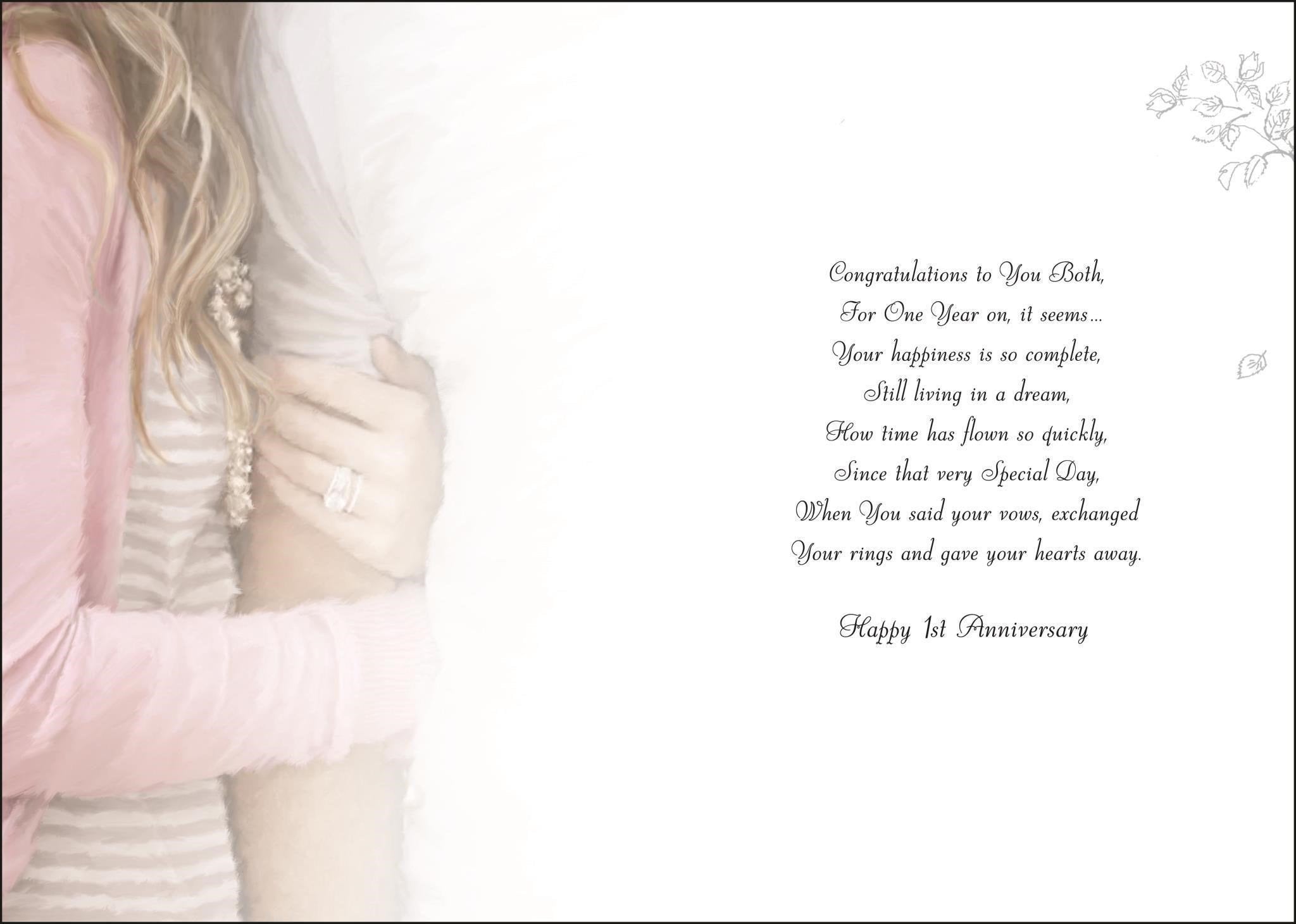Inside of On Your 1st Anniversary Greetings Card