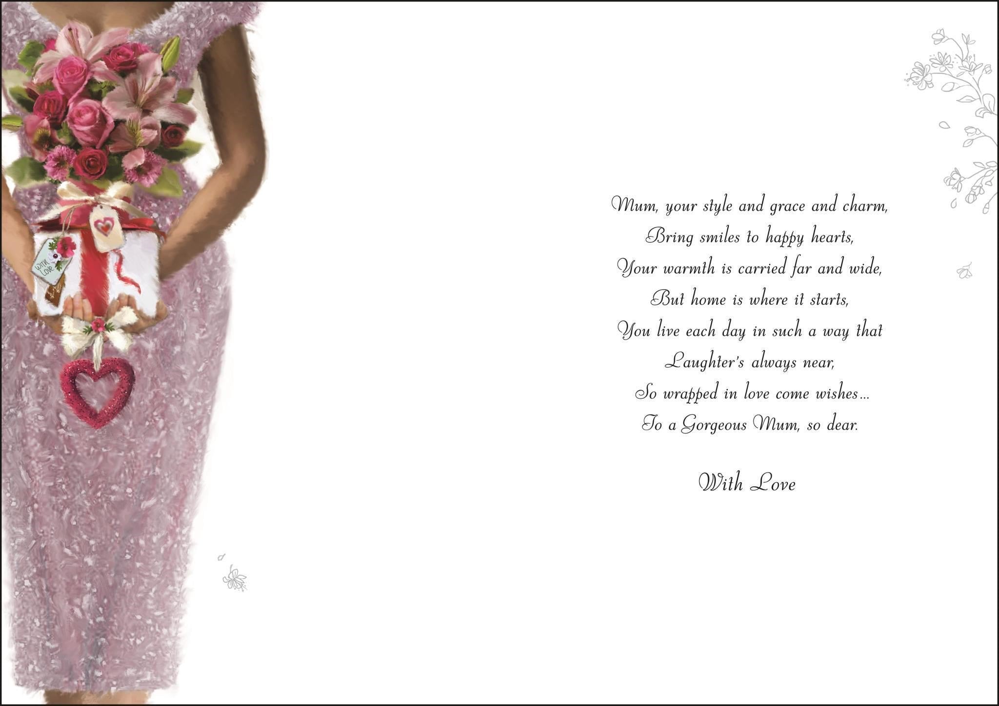 Inside of Mum Birthday Pink Dress Greetings Card