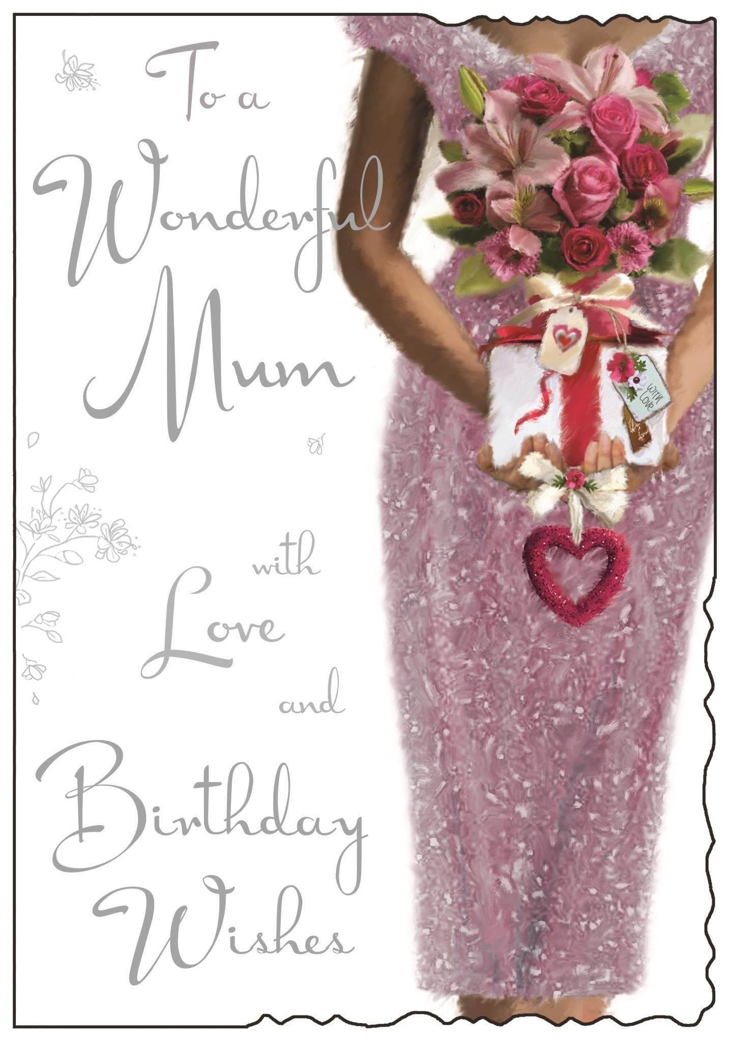 Front of Mum Birthday Pink Dress Greetings Card