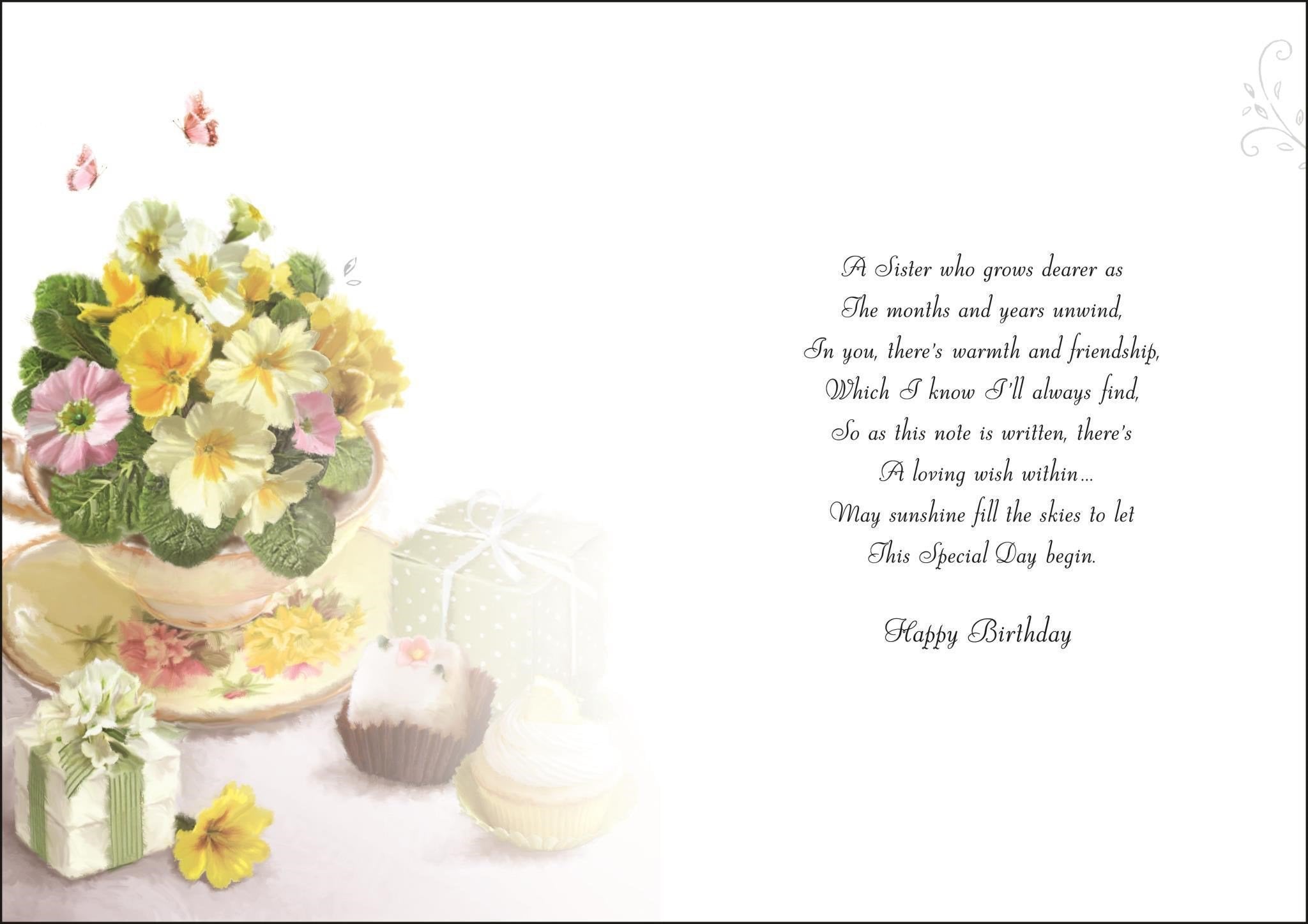 Inside of Sister Birthday Primrose Greetings Card