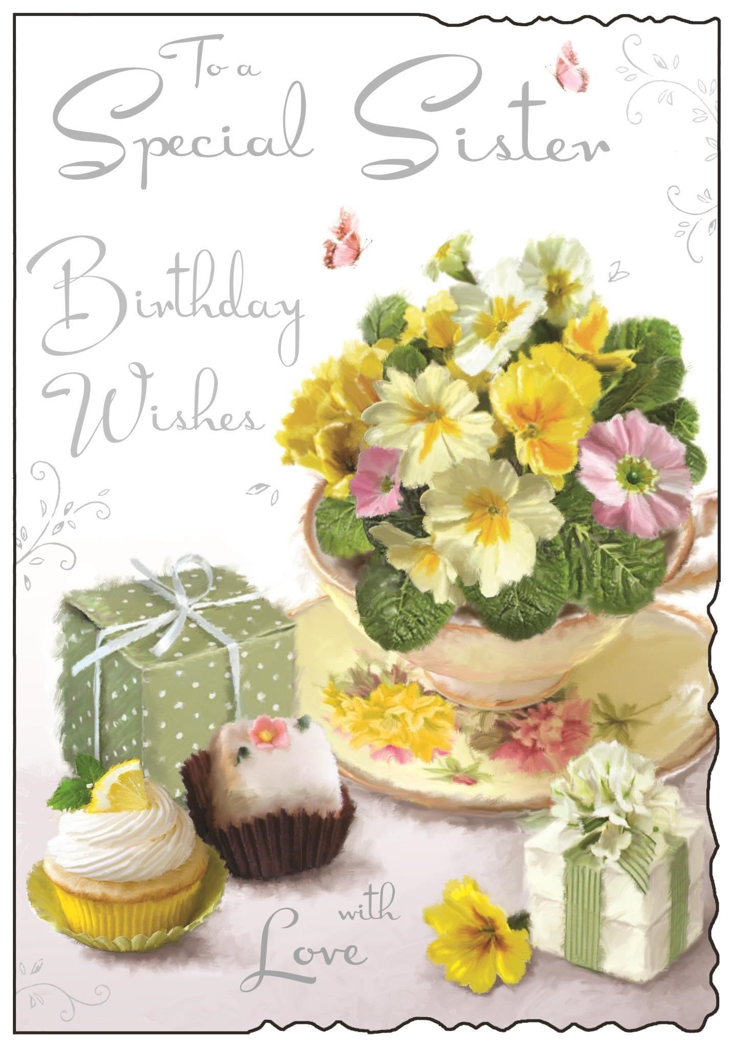 Front of Sister Birthday Primrose Greetings Card