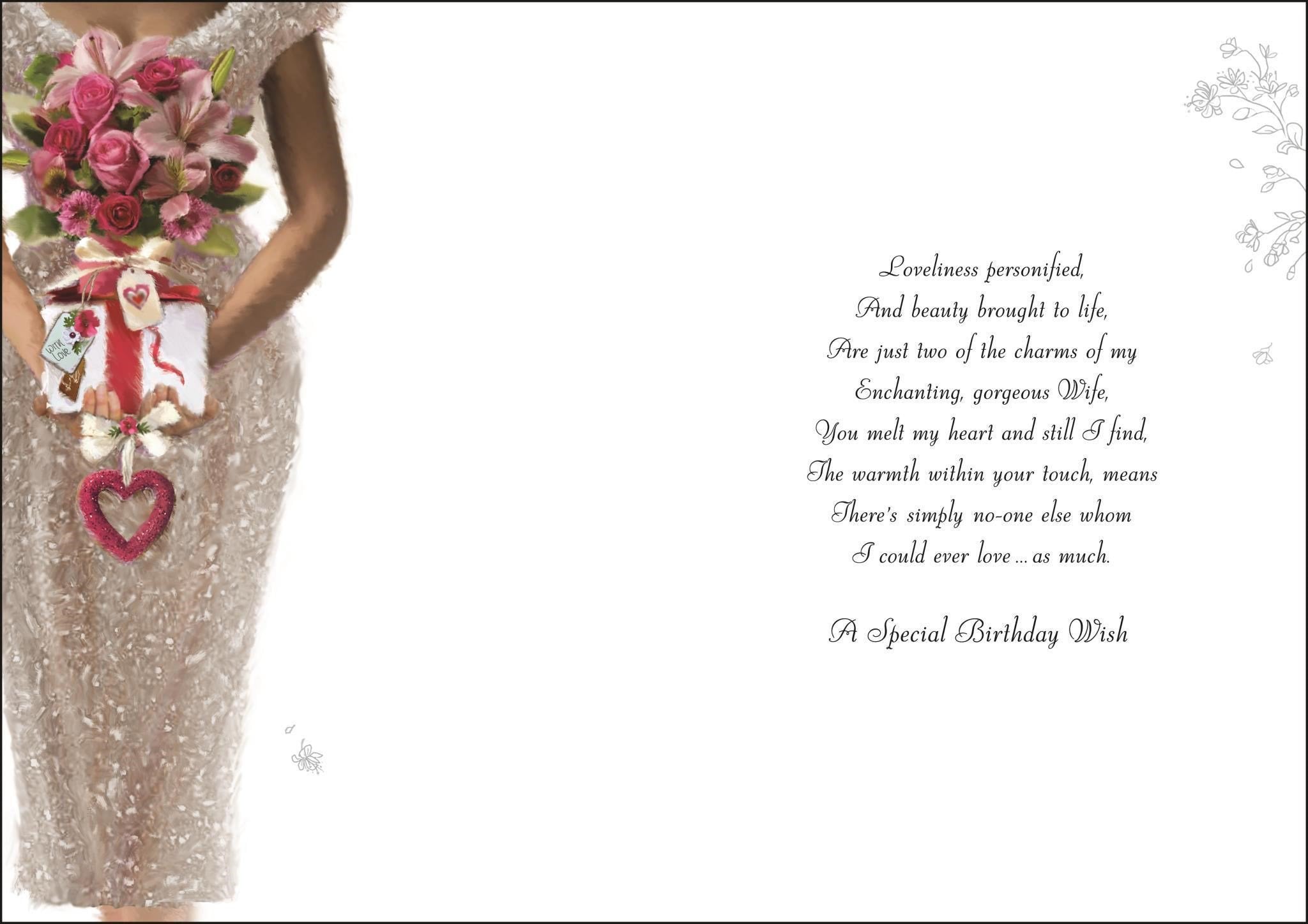 Inside of Wife Birthday Ivory Dress Greetings Card