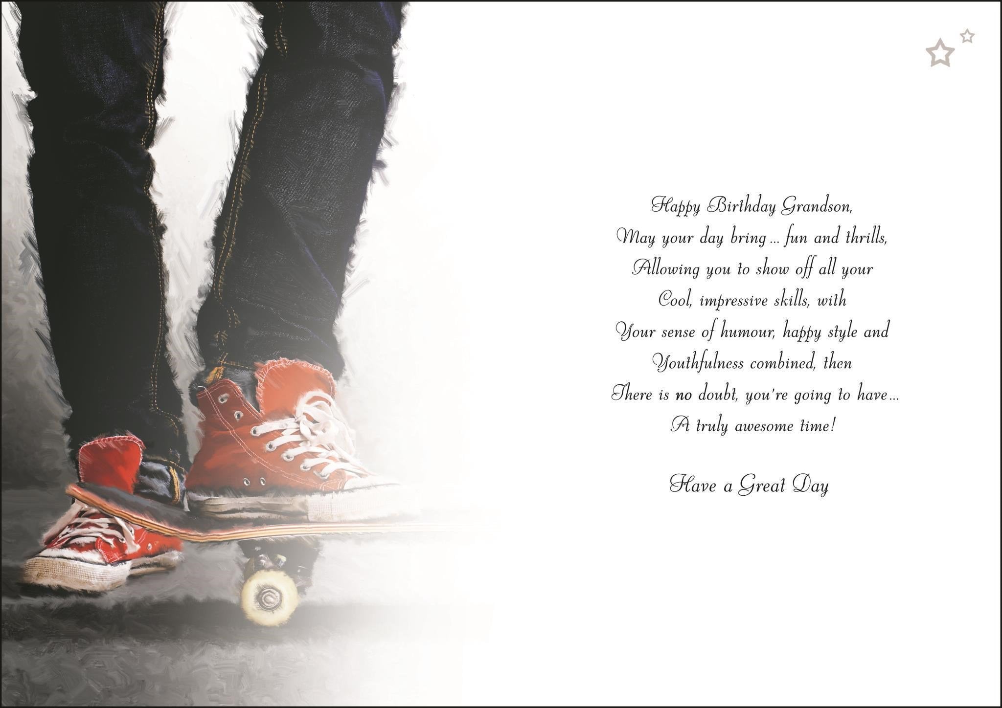 Inside of Grandson Birthday Skateboard Greetings Card