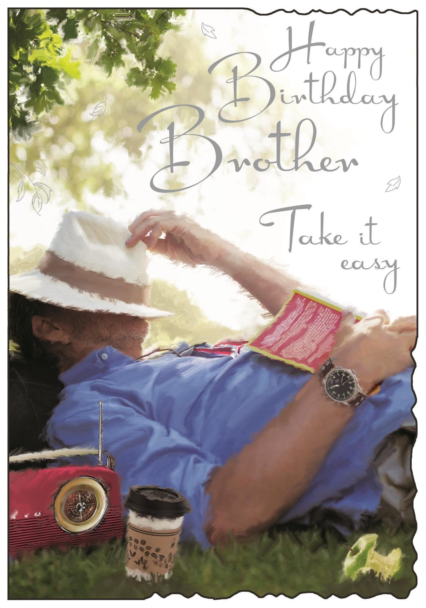 Front of Brother Birthday Lying on Grass Greetings Card