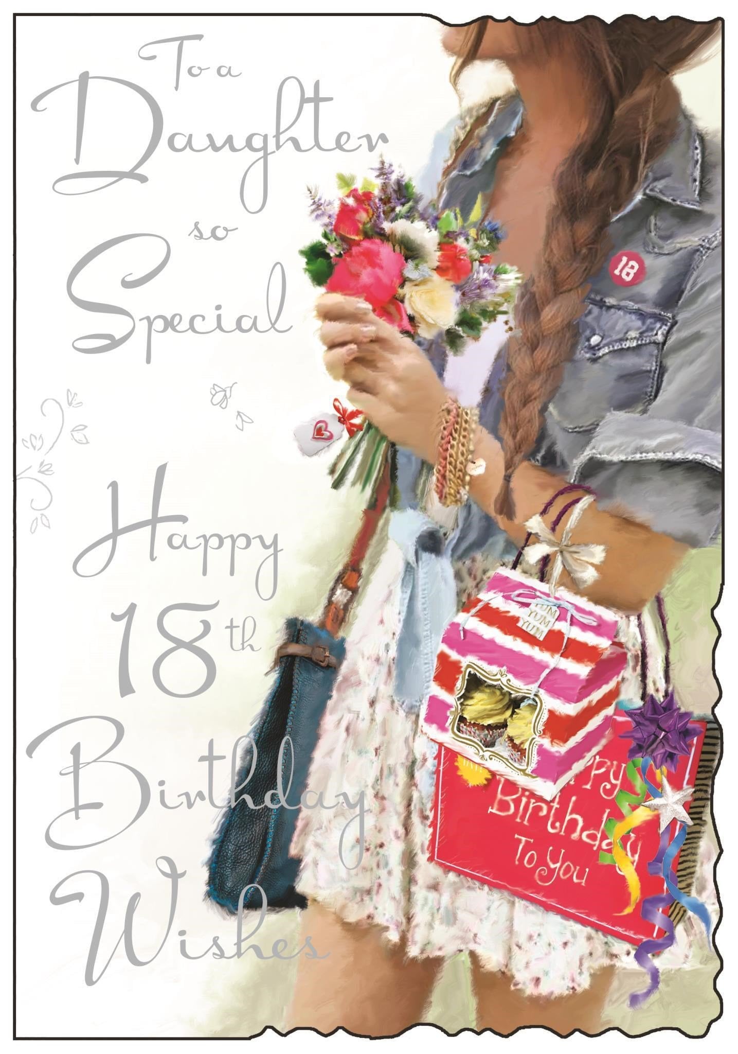 Front of Daughter 18th Birthday Denim Jacket Greetings Card