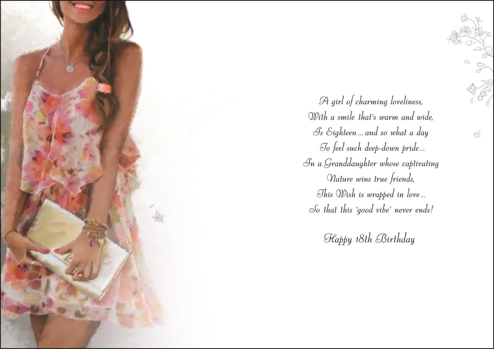 Inside of Granddaughter 18th Birthday Peach Dress Greetings Card