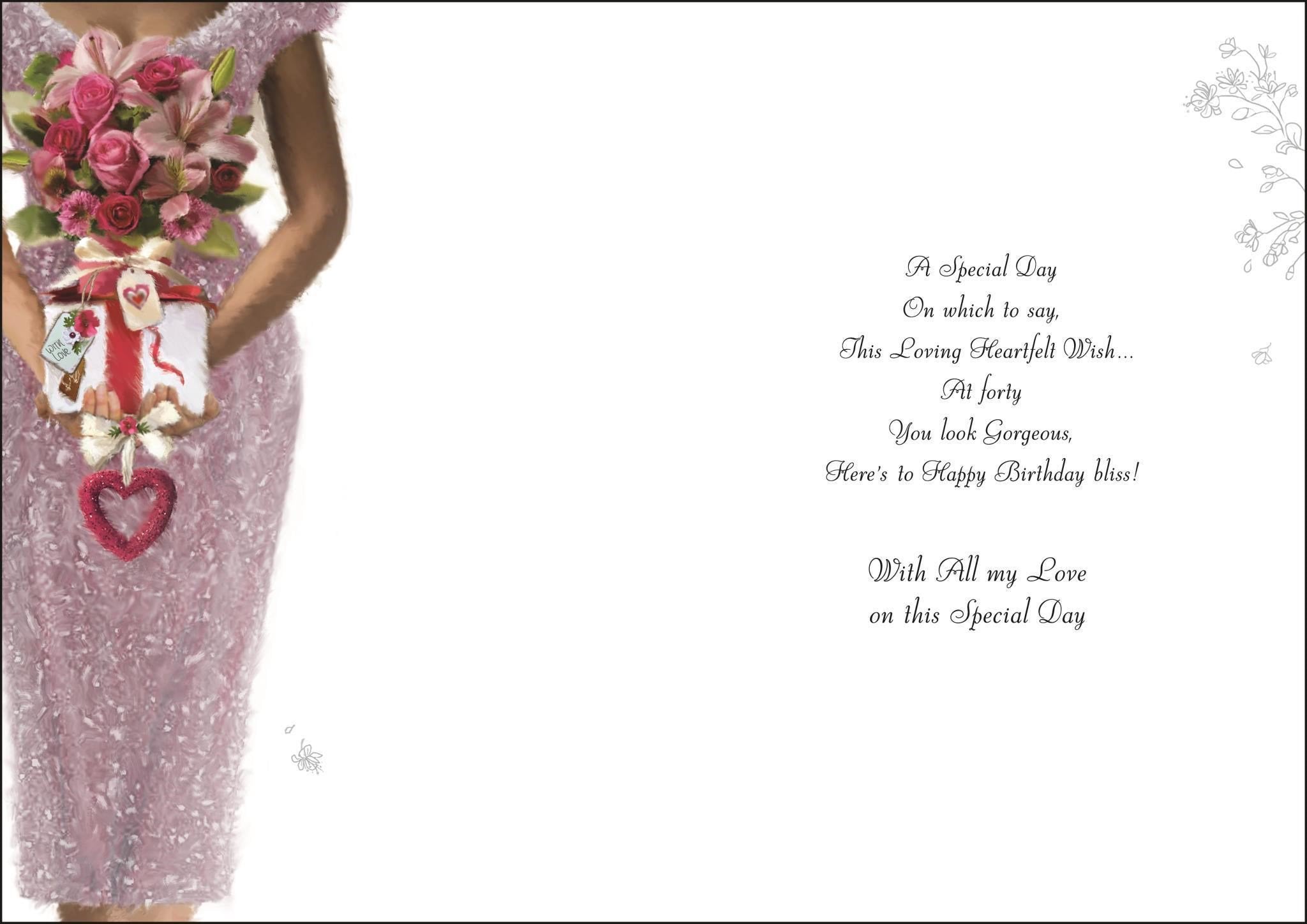 Inside of Wife 40th Birthday Dress Greetings Card