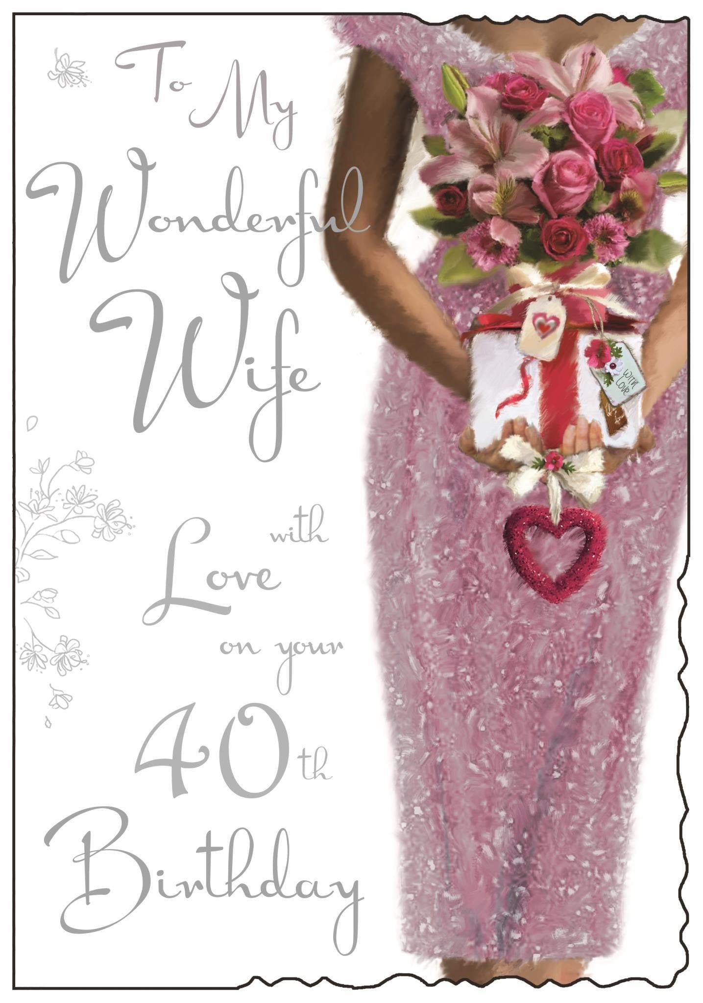 Front of Wife 40th Birthday Dress Greetings Card