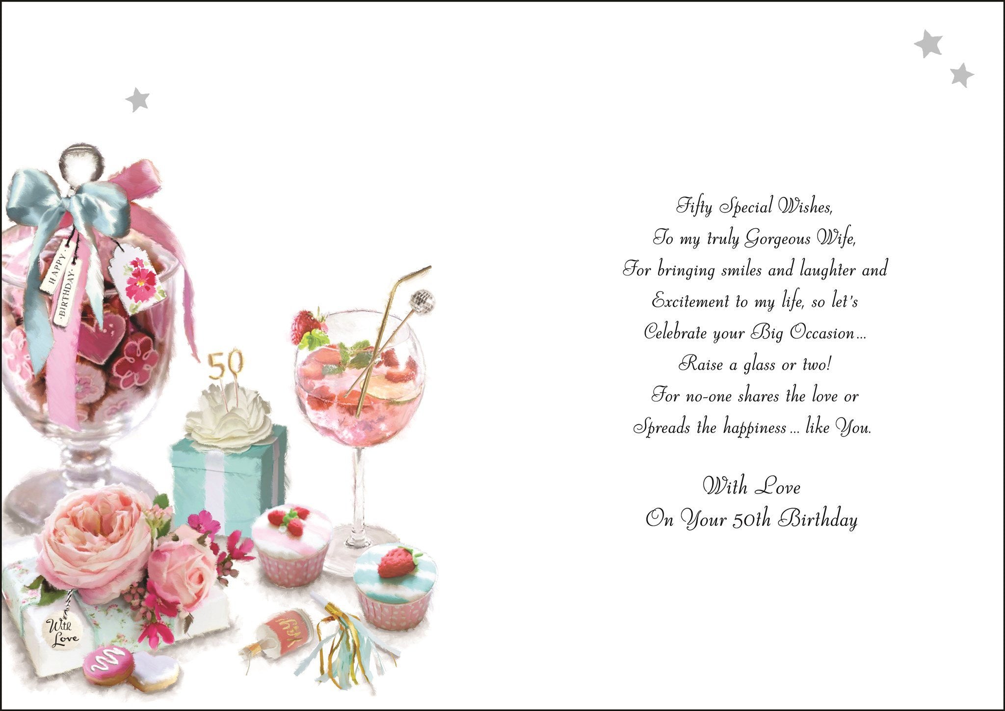Inside of Wife 50th Birthday Cakes Greetings Card
