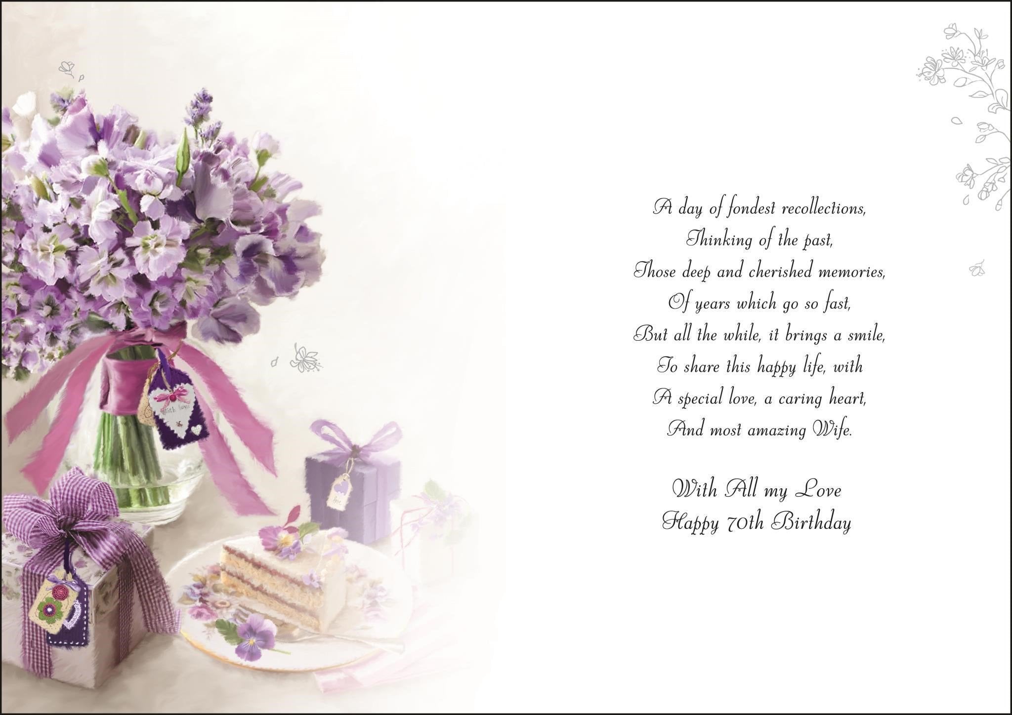 Inside of Wife 70th Birthday Bouquet Greetings Card