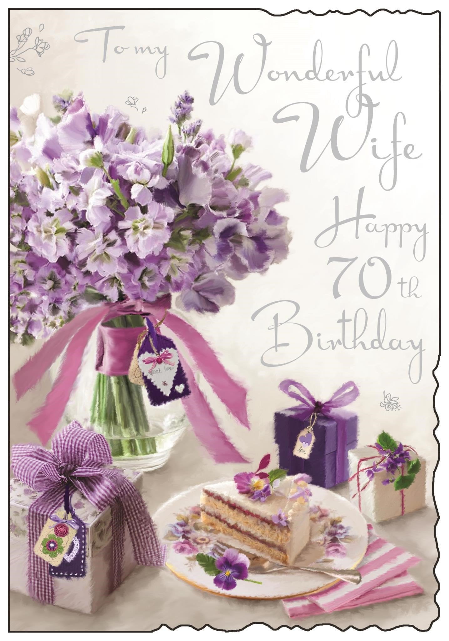 Front of Wife 70th Birthday Bouquet Greetings Card