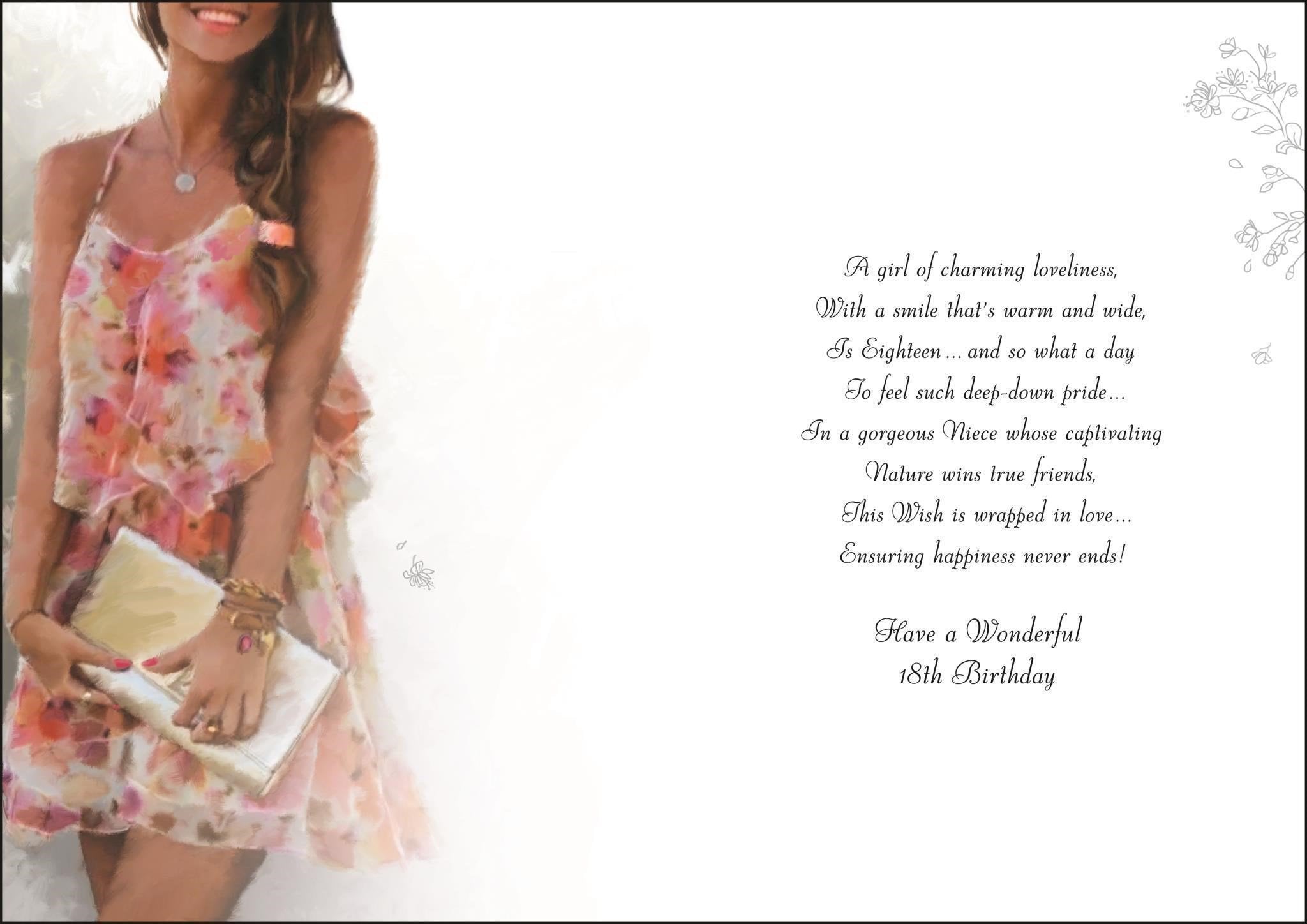 Inside of Niece 18th Birthday Dress Greetings Card