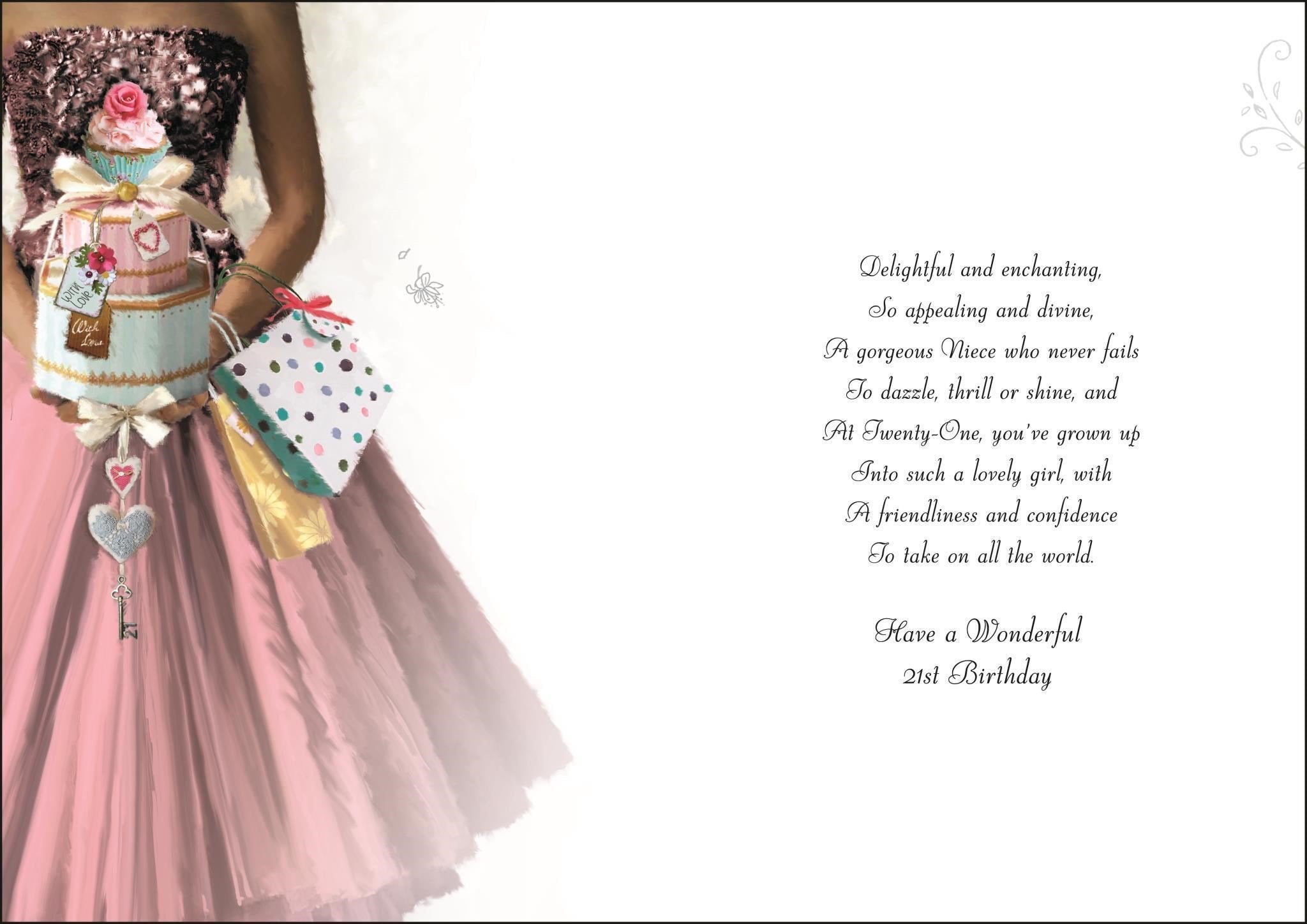 Inside of Niece 21st Birthday Dress Greetings Card