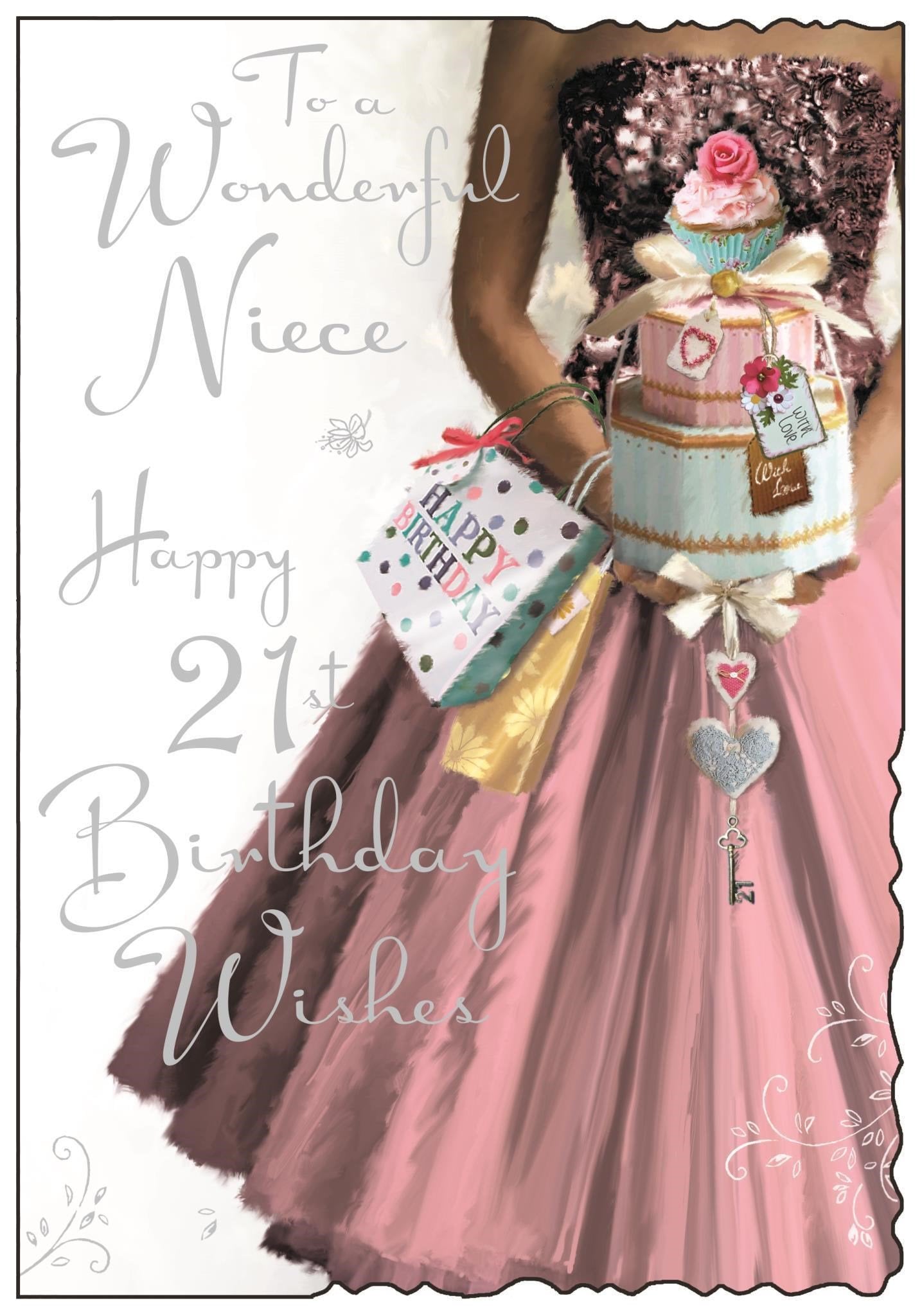 Front of Niece 21st Birthday Dress Greetings Card