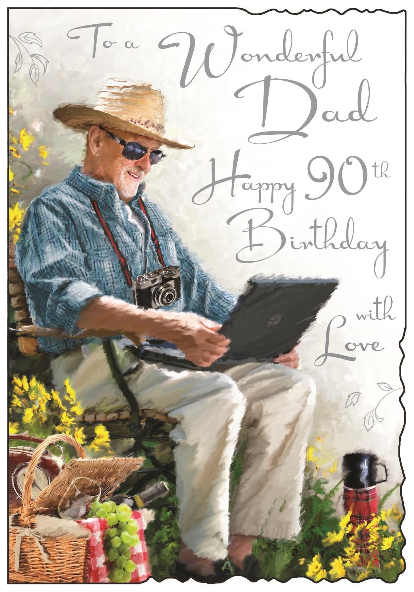 Front of Dad 90th Birthday Reading Greetings Card