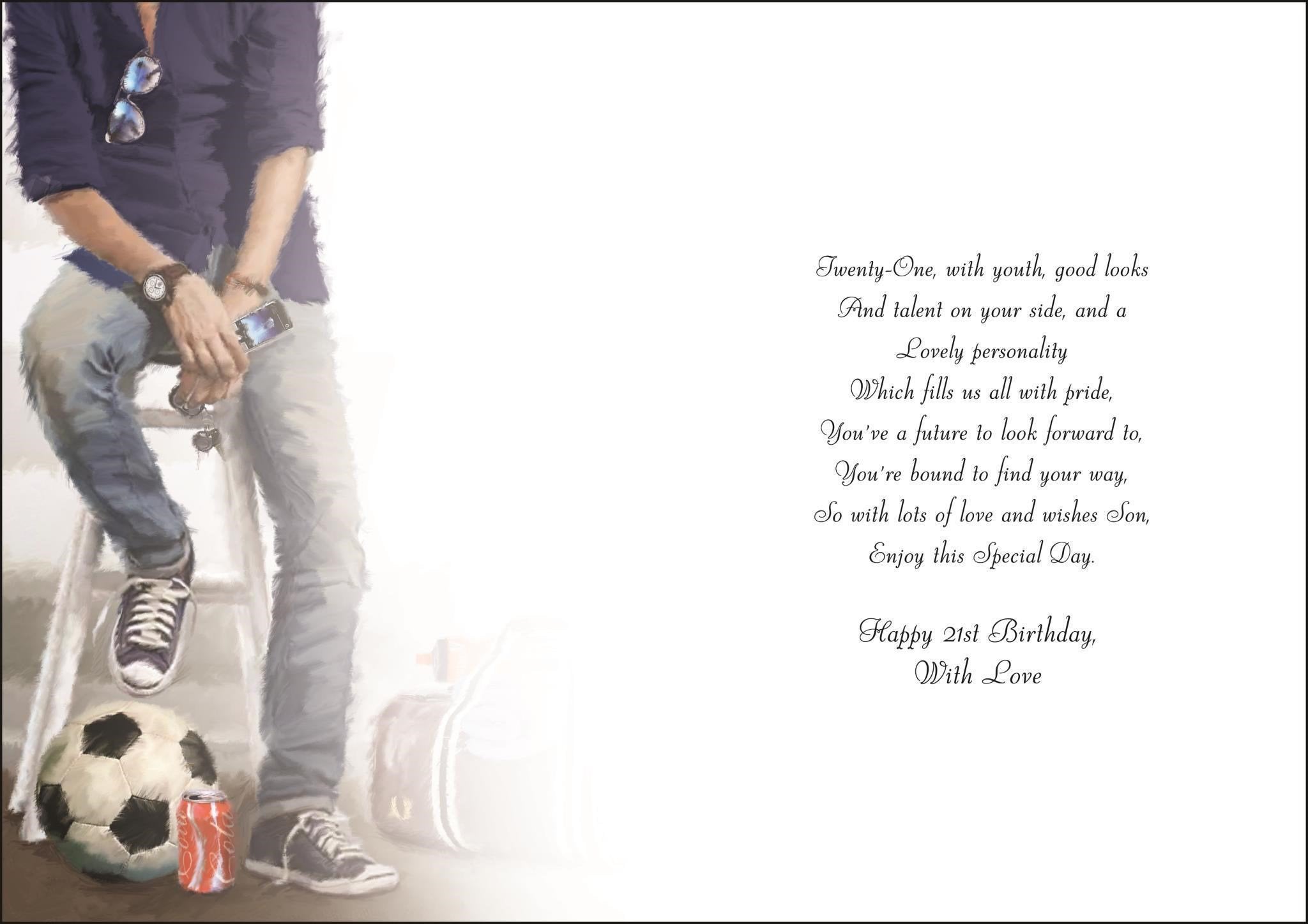 Inside of Son 21st Birthday Football Greetings Card