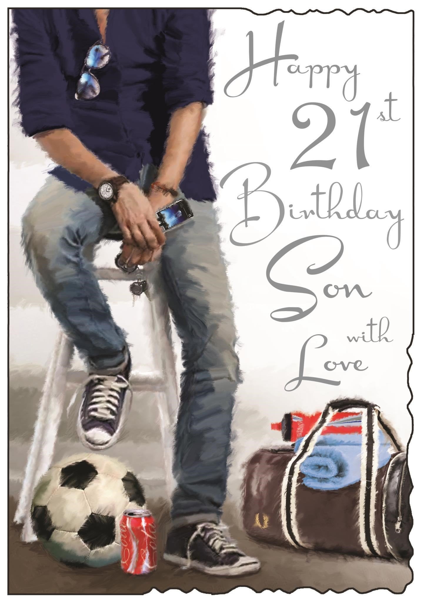 Front of Son 21st Birthday Football Greetings Card