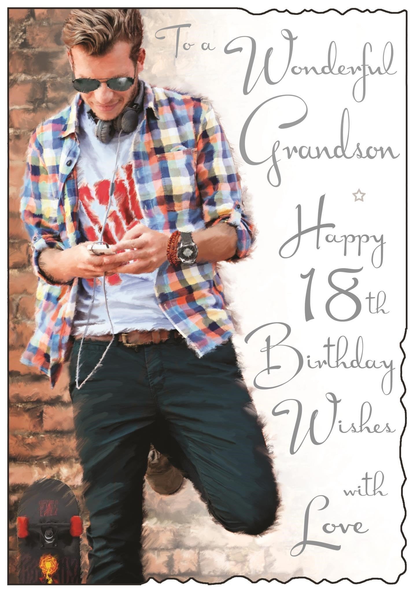 Front of Grandson 18th Birthday Music Greetings Card