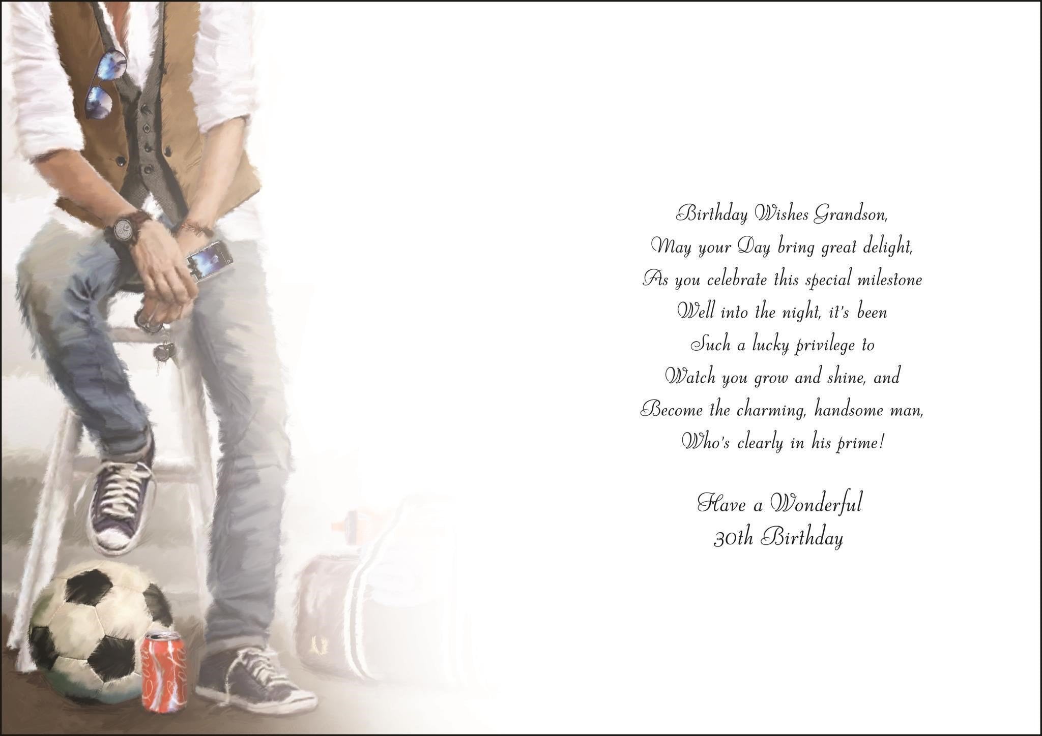 Inside of Grandson 30th Birthday Football Greetings Card