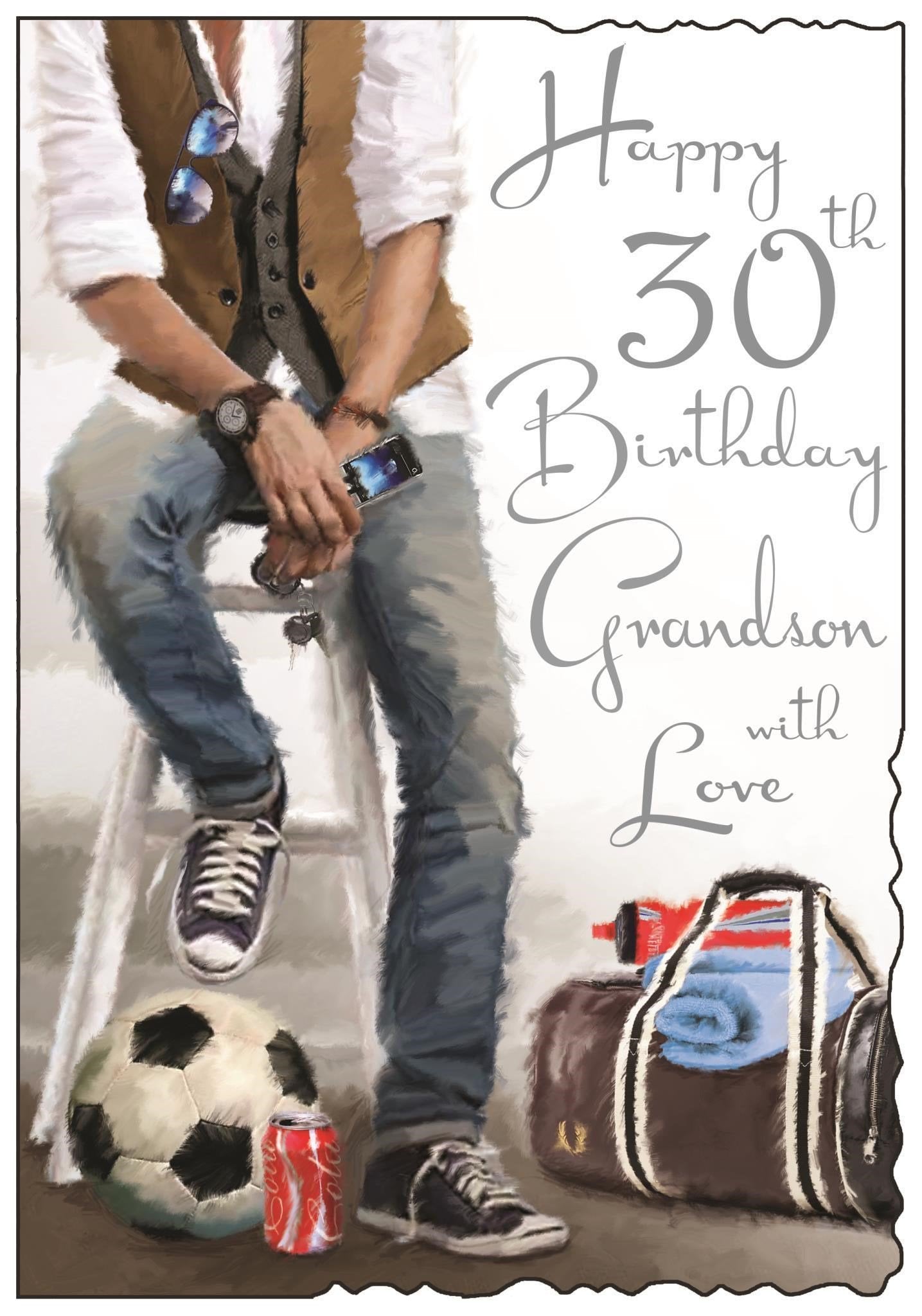 Front of Grandson 30th Birthday Football Greetings Card