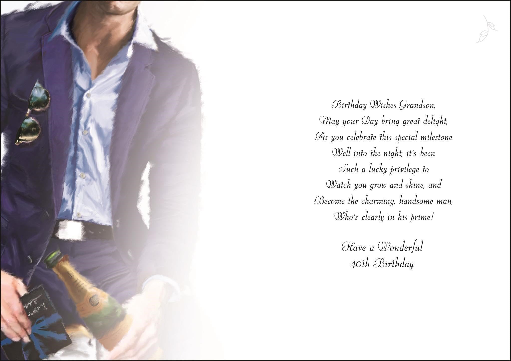 Inside of Grandson 40th Birthday Bottle Greetings Card