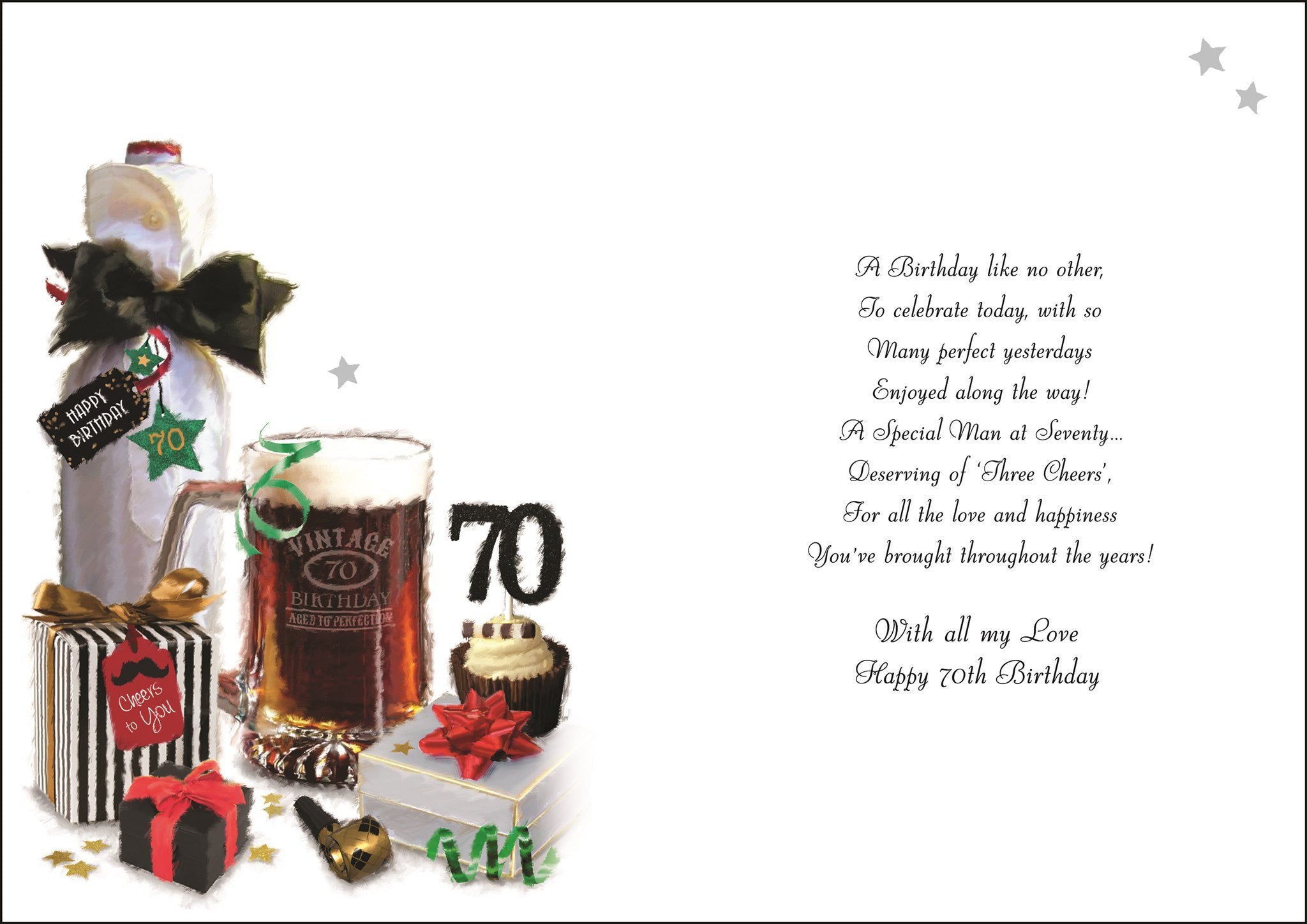 Inside of Husband 70th Greetings Card