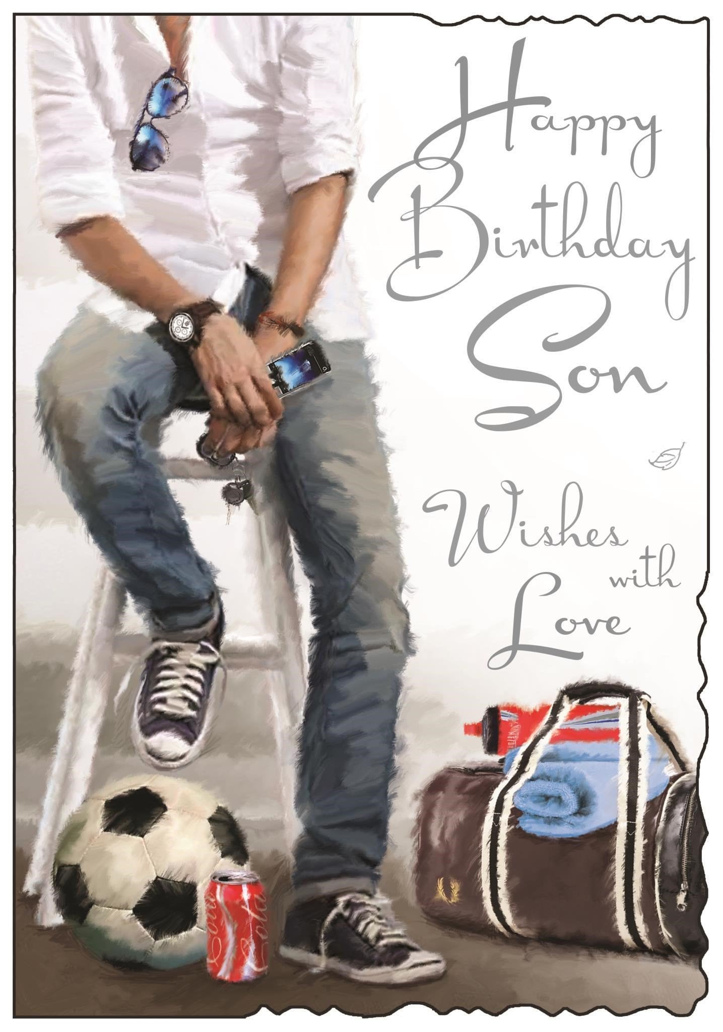 Front of Son sat on Stool Birthday Greetings Card