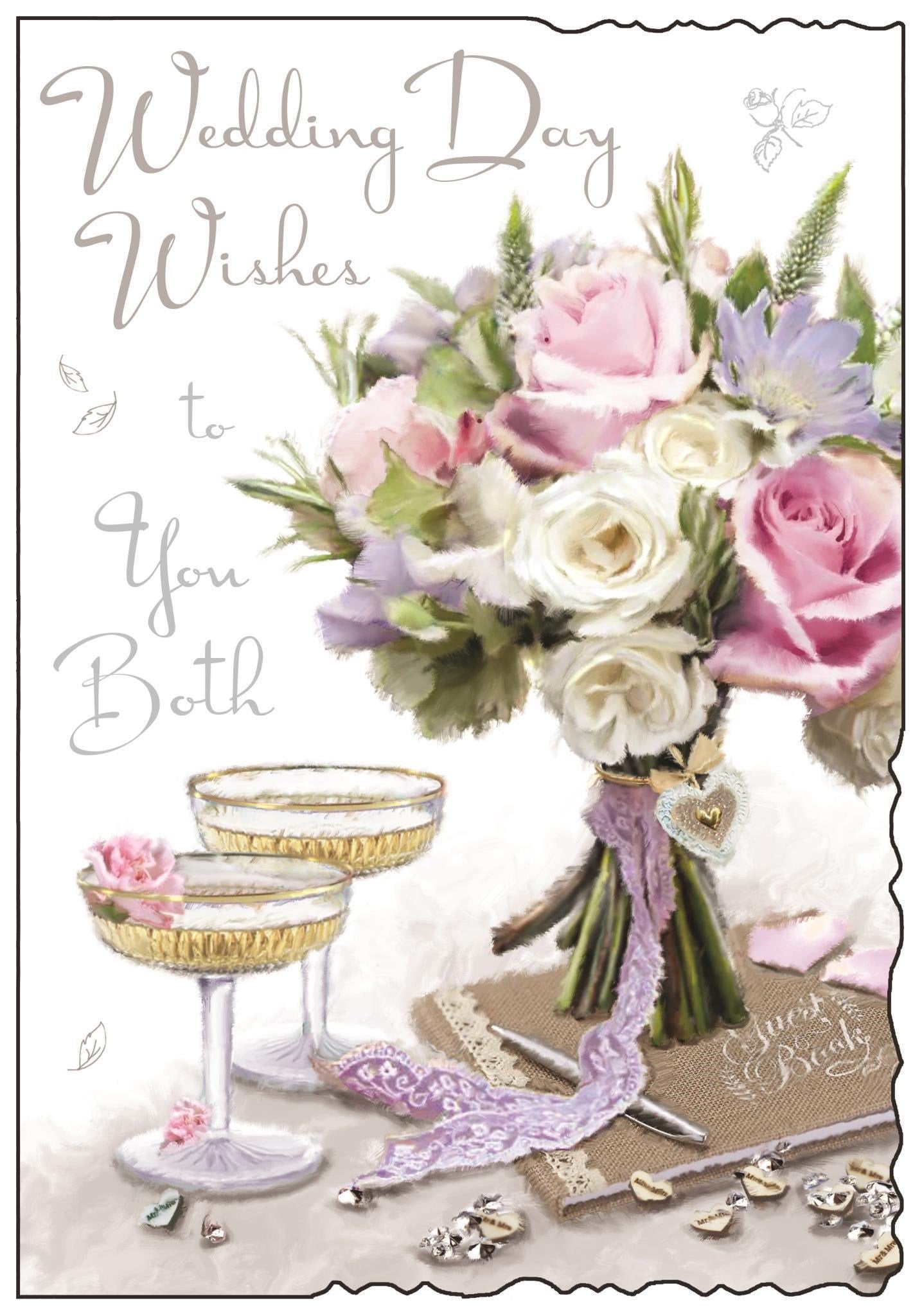 Front of Wedding Day Wishes Bouquet Greetings Card