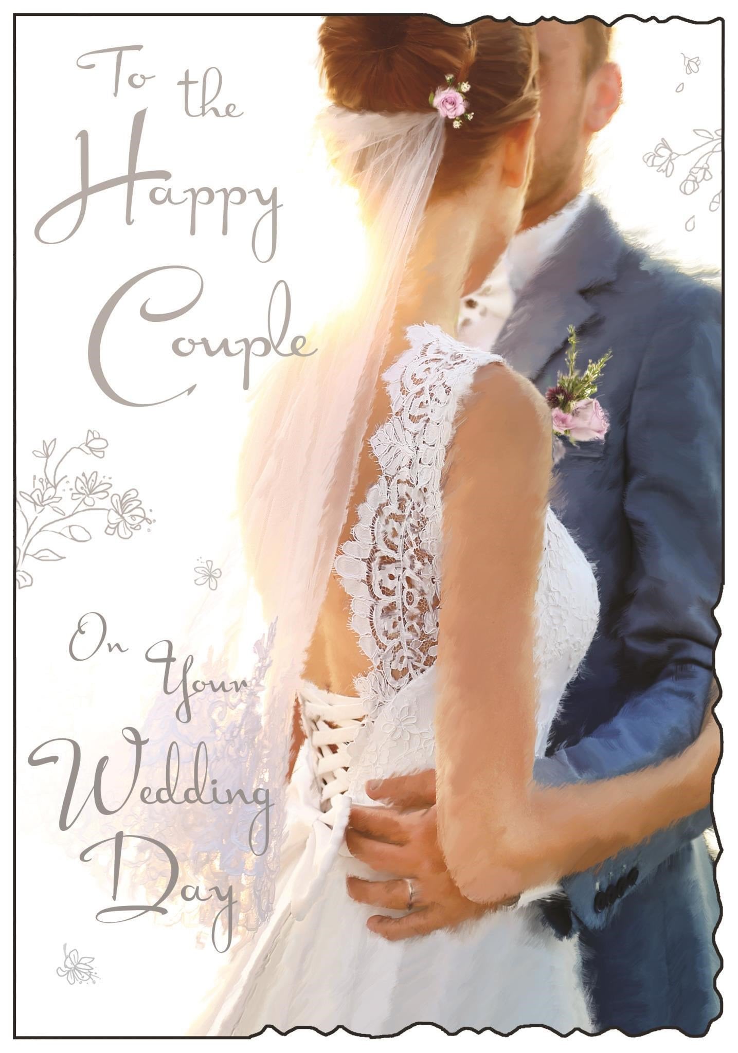 Front of To The Happy Couple Blue Suit Greetings Card