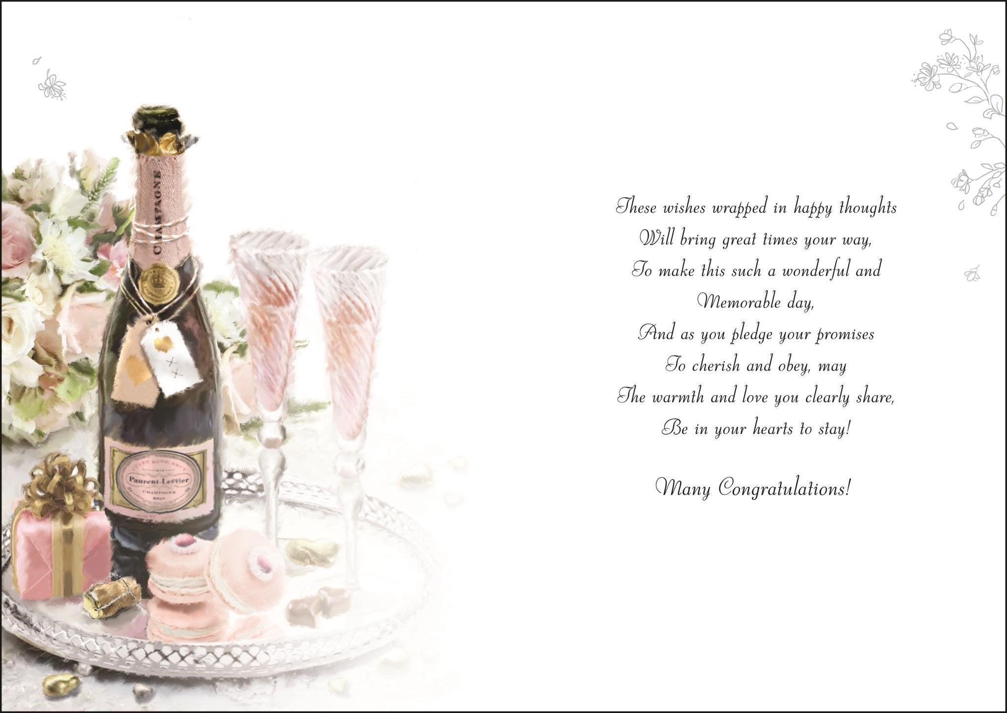 Inside of Wedding Day Wishes Pink Champagne Greetings Card