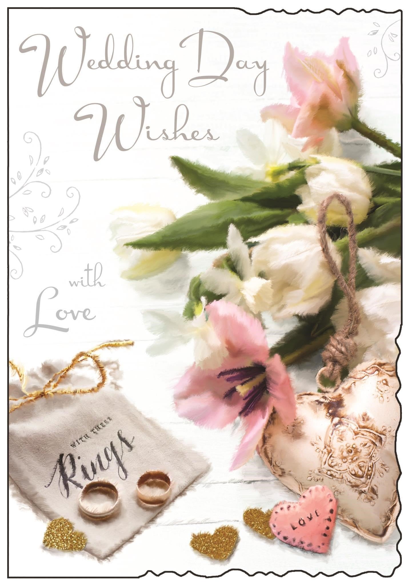 Front of Wedding Day Wishes Rings Greetings Card