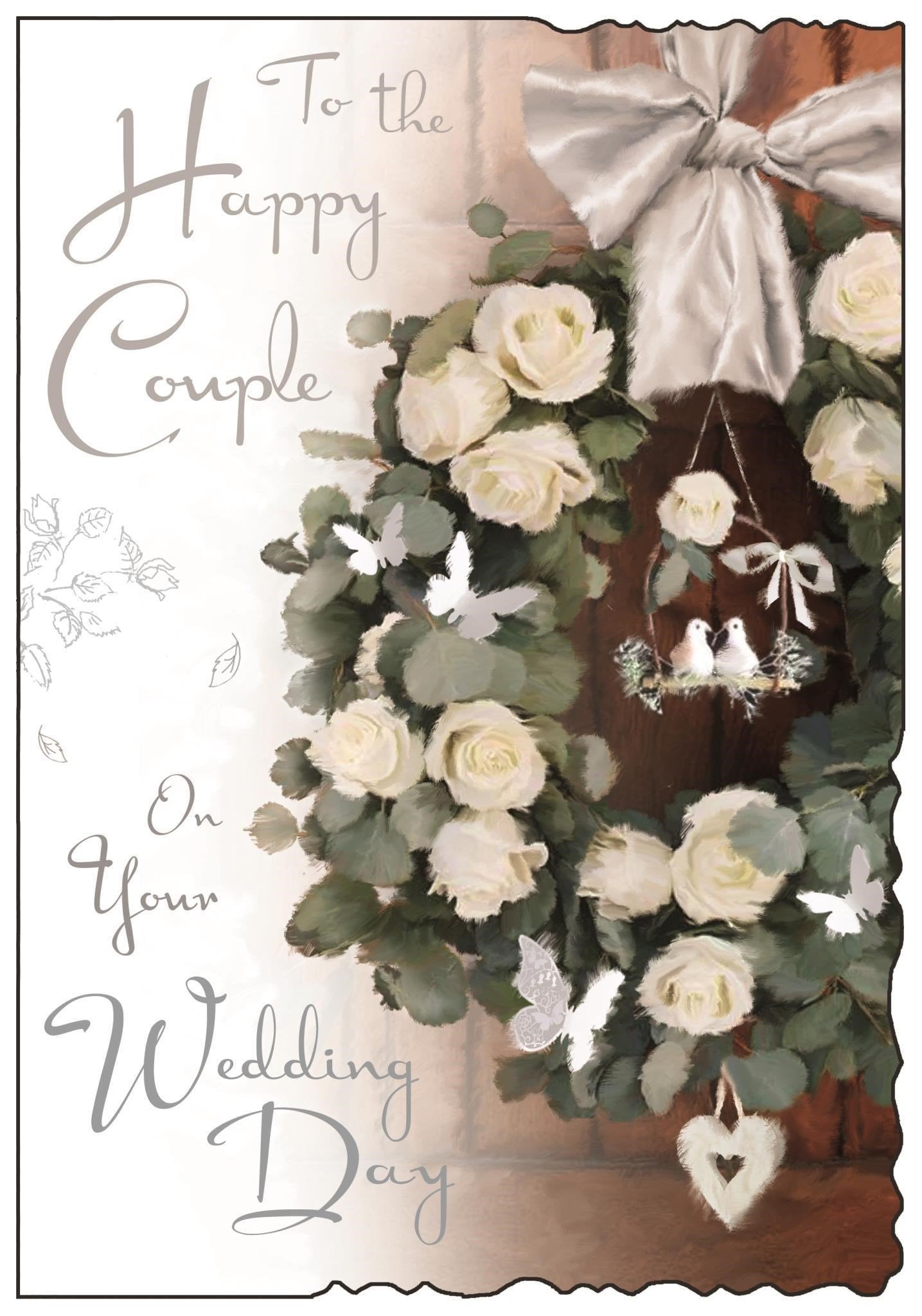 Front of To The Happy Couple Wreath Greetings Card