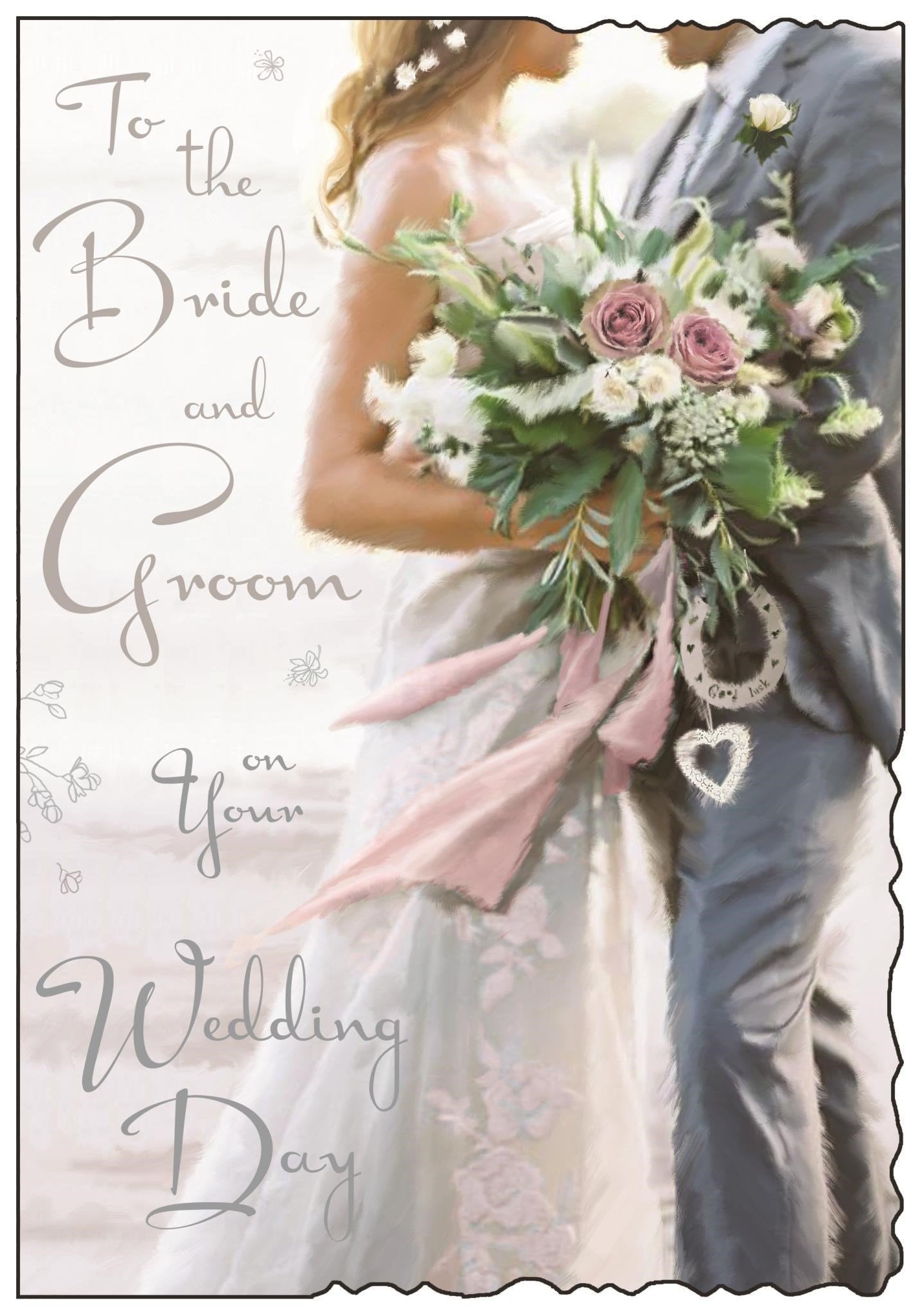 Front of To The Bride & Groom Grey Suit Greetings Card