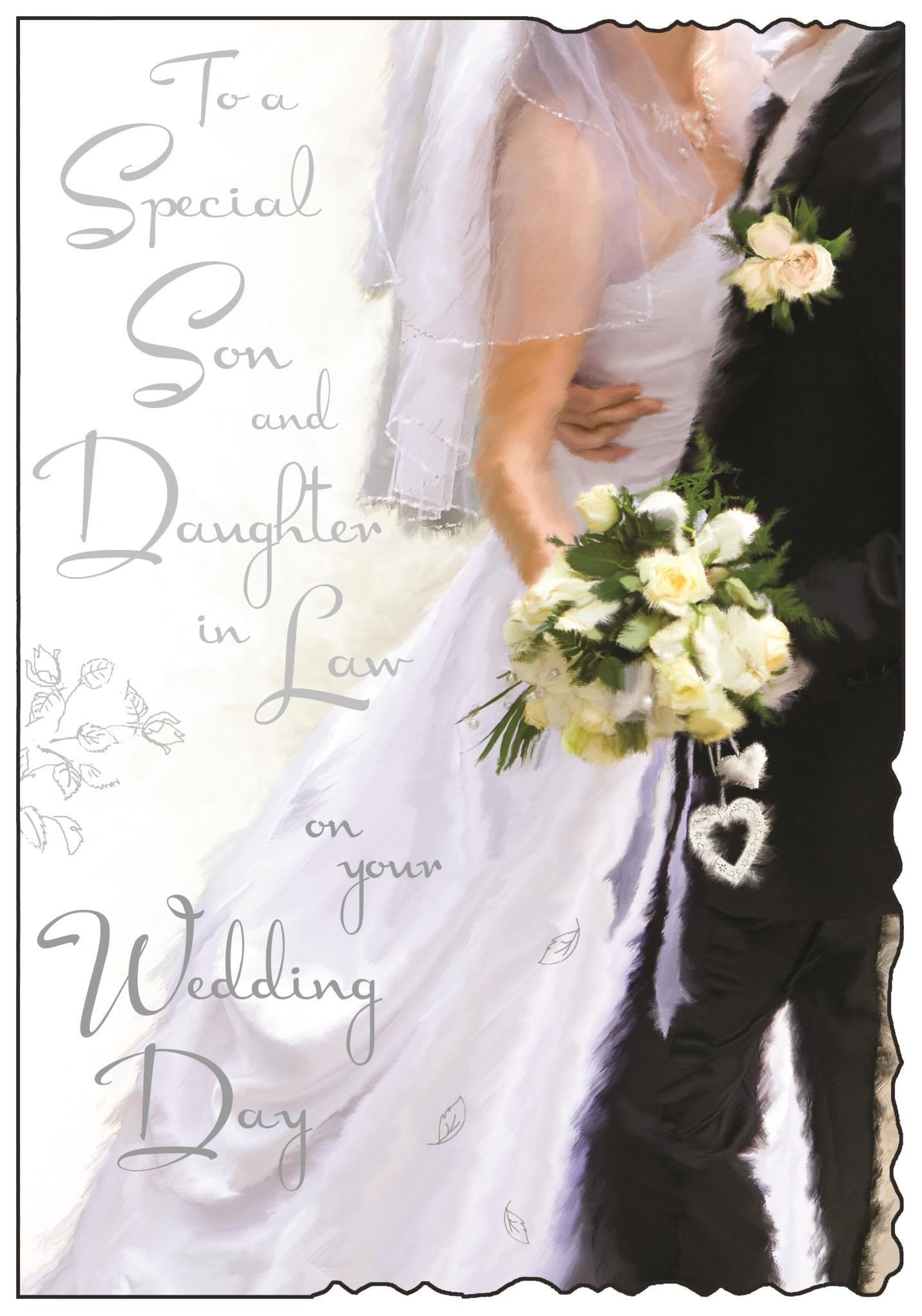 Front of Wedding Son & DIL Black Suit Greetings Card