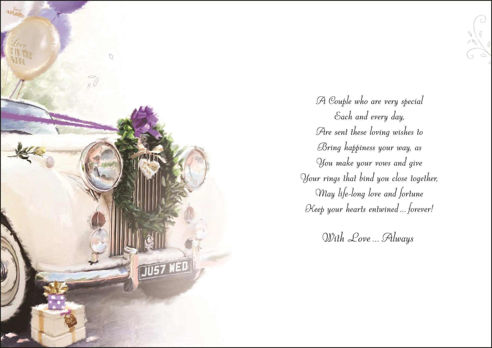 Inside of Wedding Son & DIL White Car Greetings Card